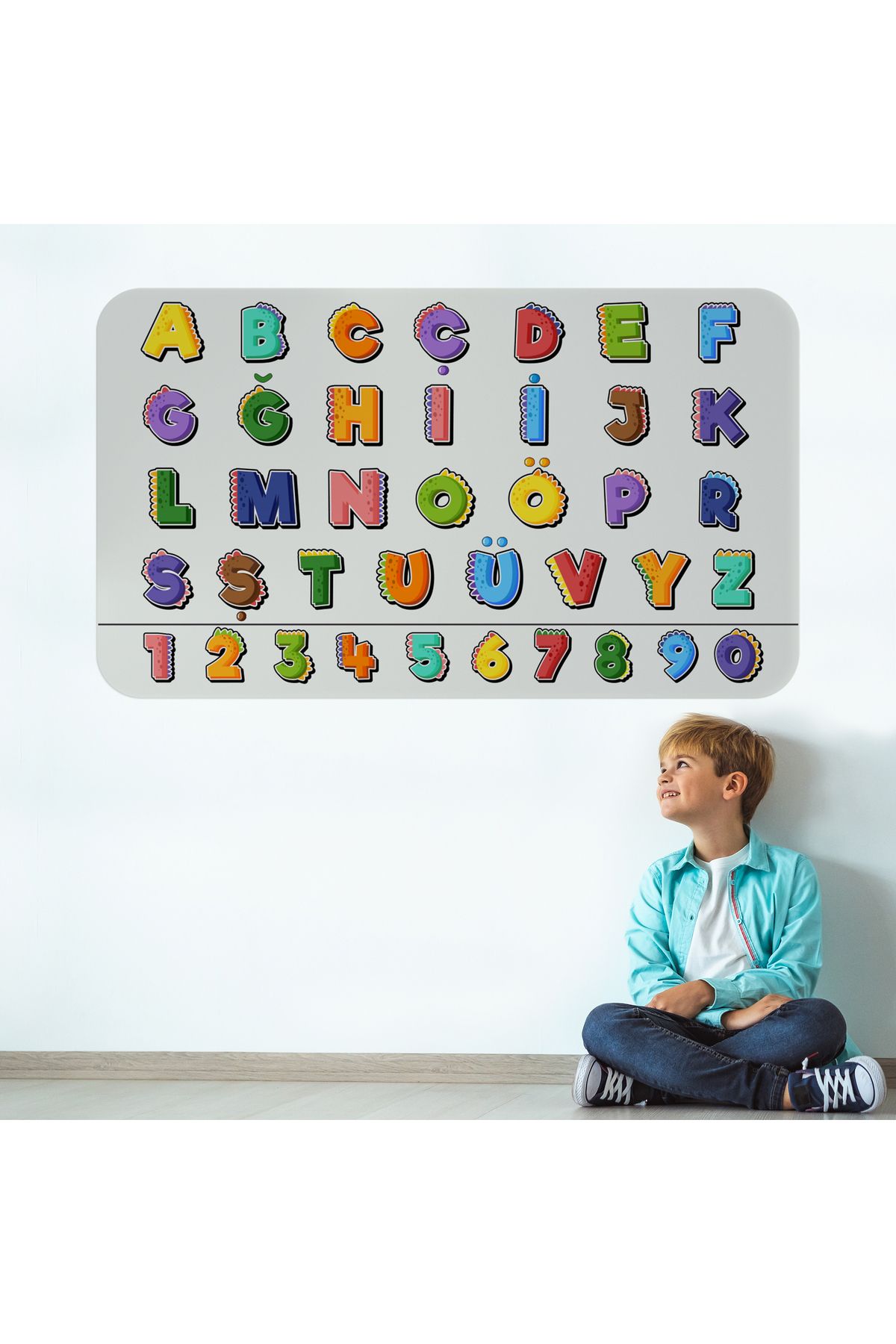 PAMUK'S DESİGN Eğitici Renkli Türkçe Alfabe ve Sayı Eğitim Stickerı, Çocuk Odası, Anaokulu Duvar Stickerı-3898