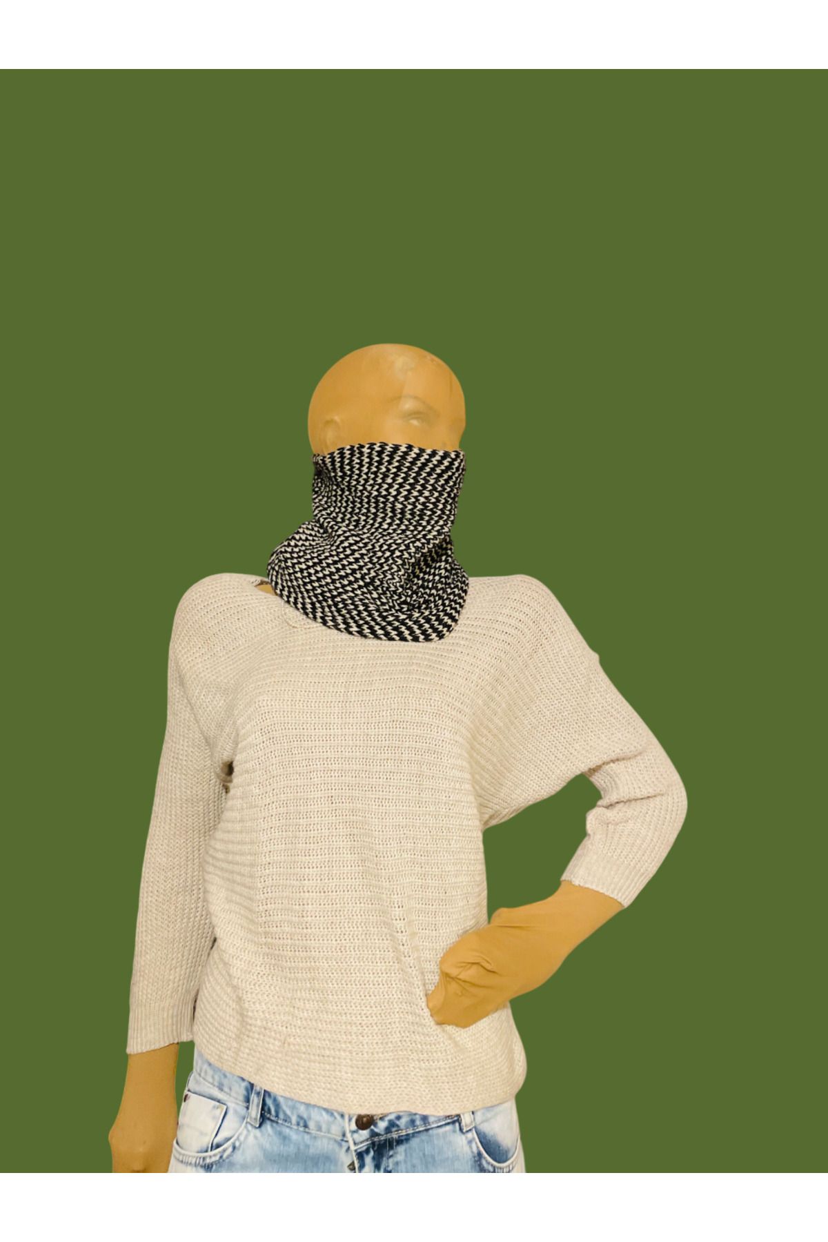 ÖzOksijen Balaclava/Boyunluk,Bej-Siyah Renk,Cift Tarafli Kullanilabilir,Akrilik Kumas, Örme Unisex Boyunluk