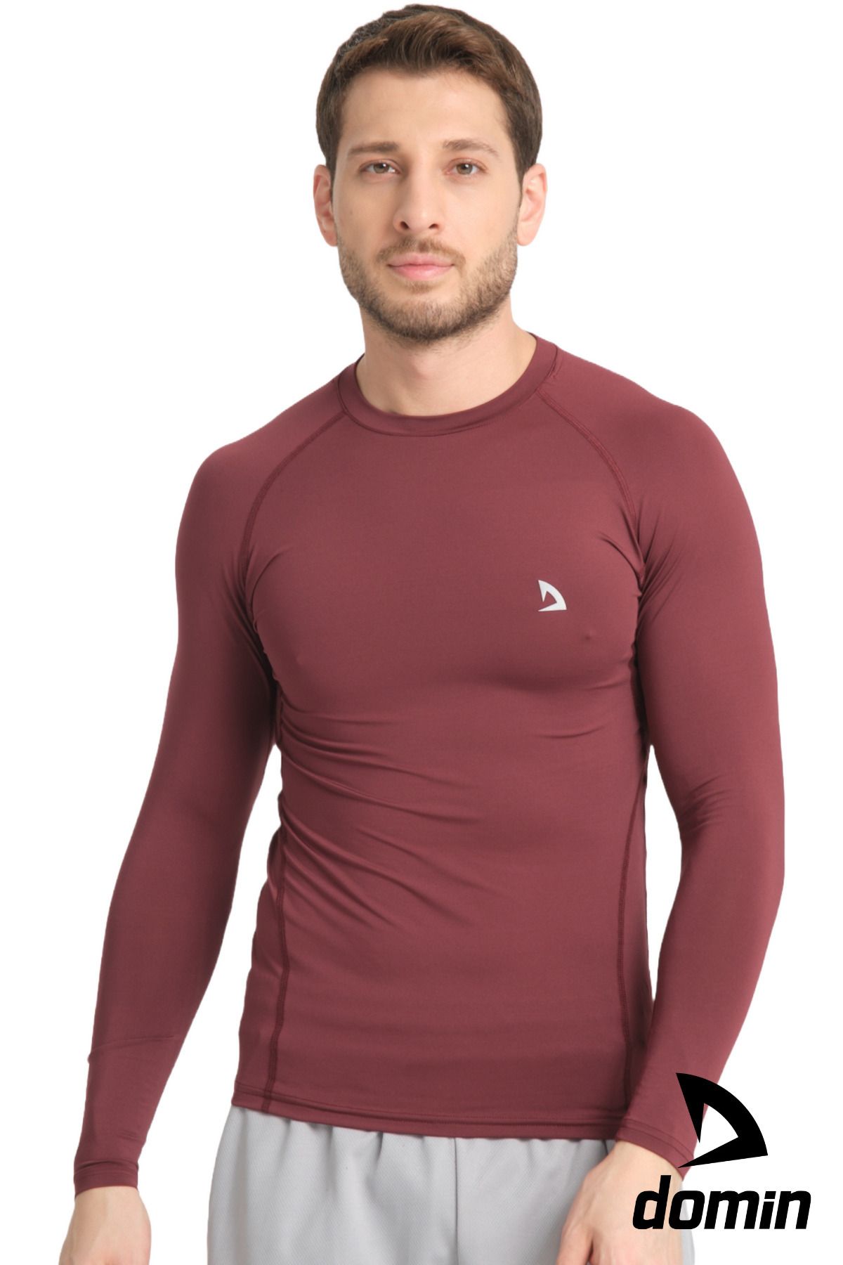 DOMİN SPOR Erkek Uzun Kollu Bordo Fit Compression Spor Body Tshirt Dmn1453873298