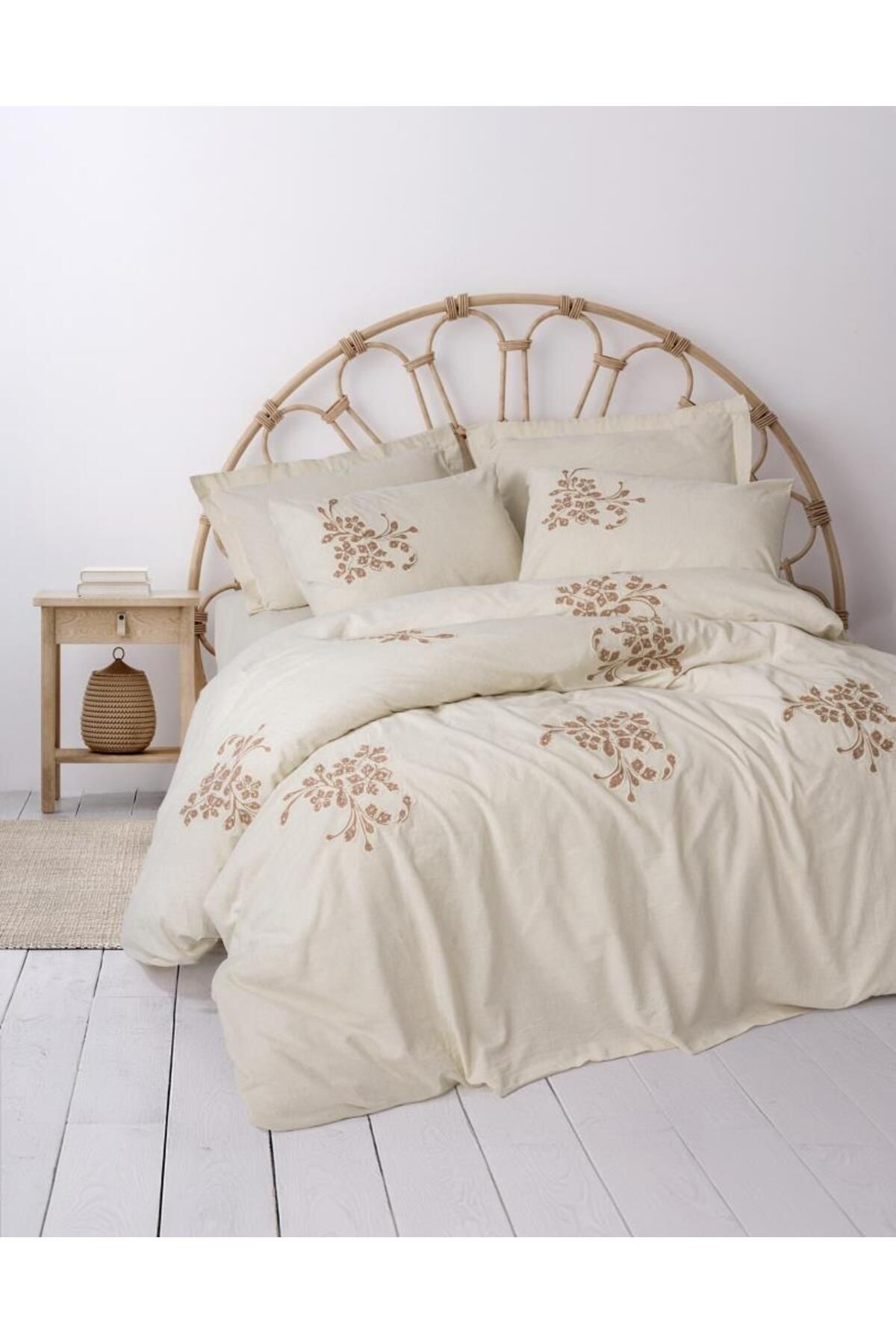 FAYMEM GLOBAL Cotton Keten Çift Kişilik Nevresim Takımı Kaneli