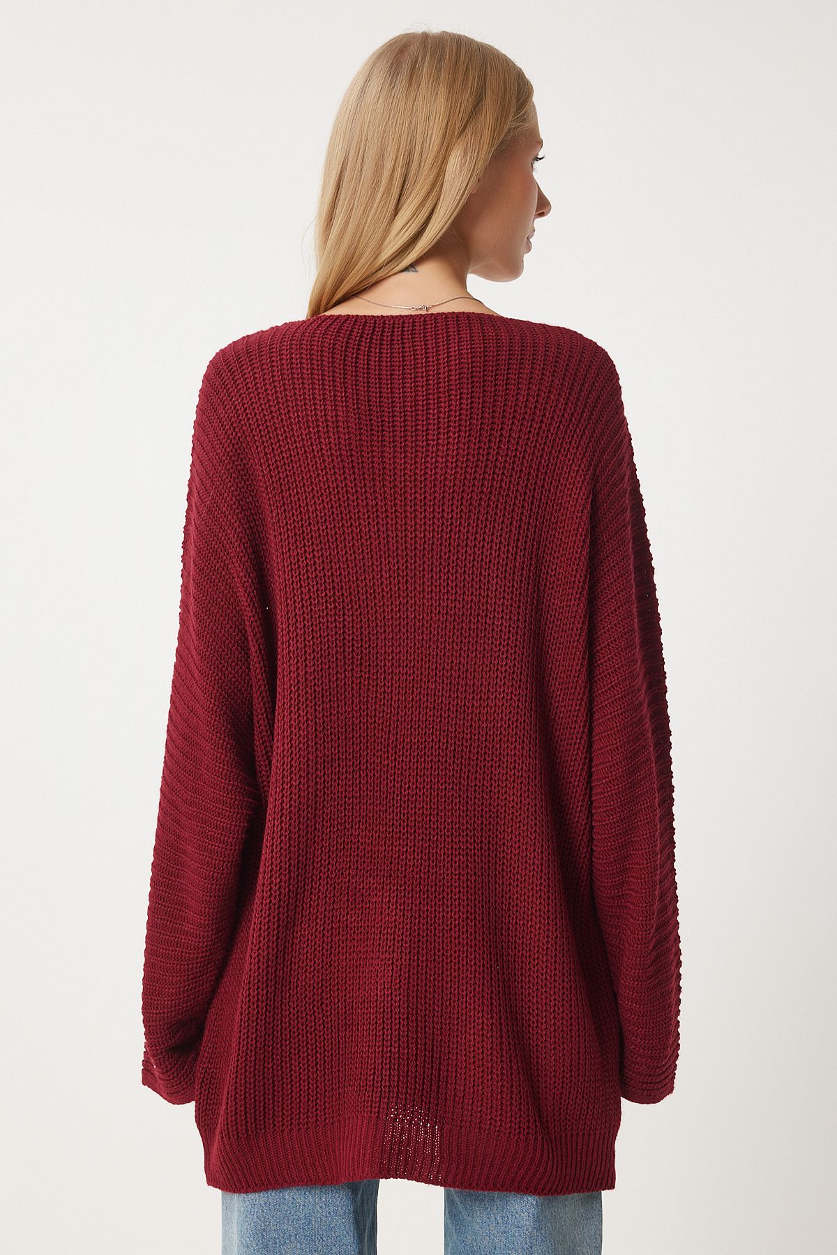 Lovelyİstanbul-V-Neck Thessaloniki Knit Oversize Knitwear Sweater Bordo Lza0007 5