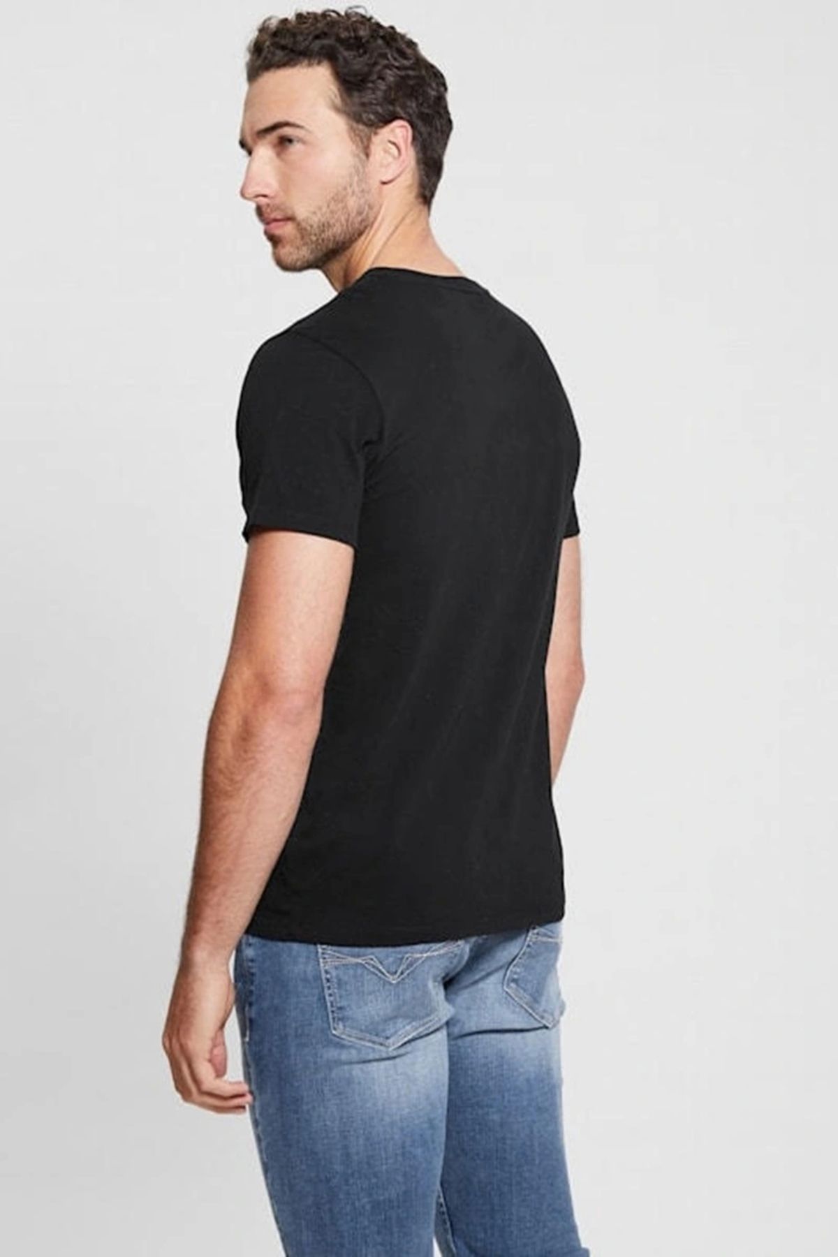 تی شرت مشکی مردانه سیاه Slim Fit Logo Tri Guess