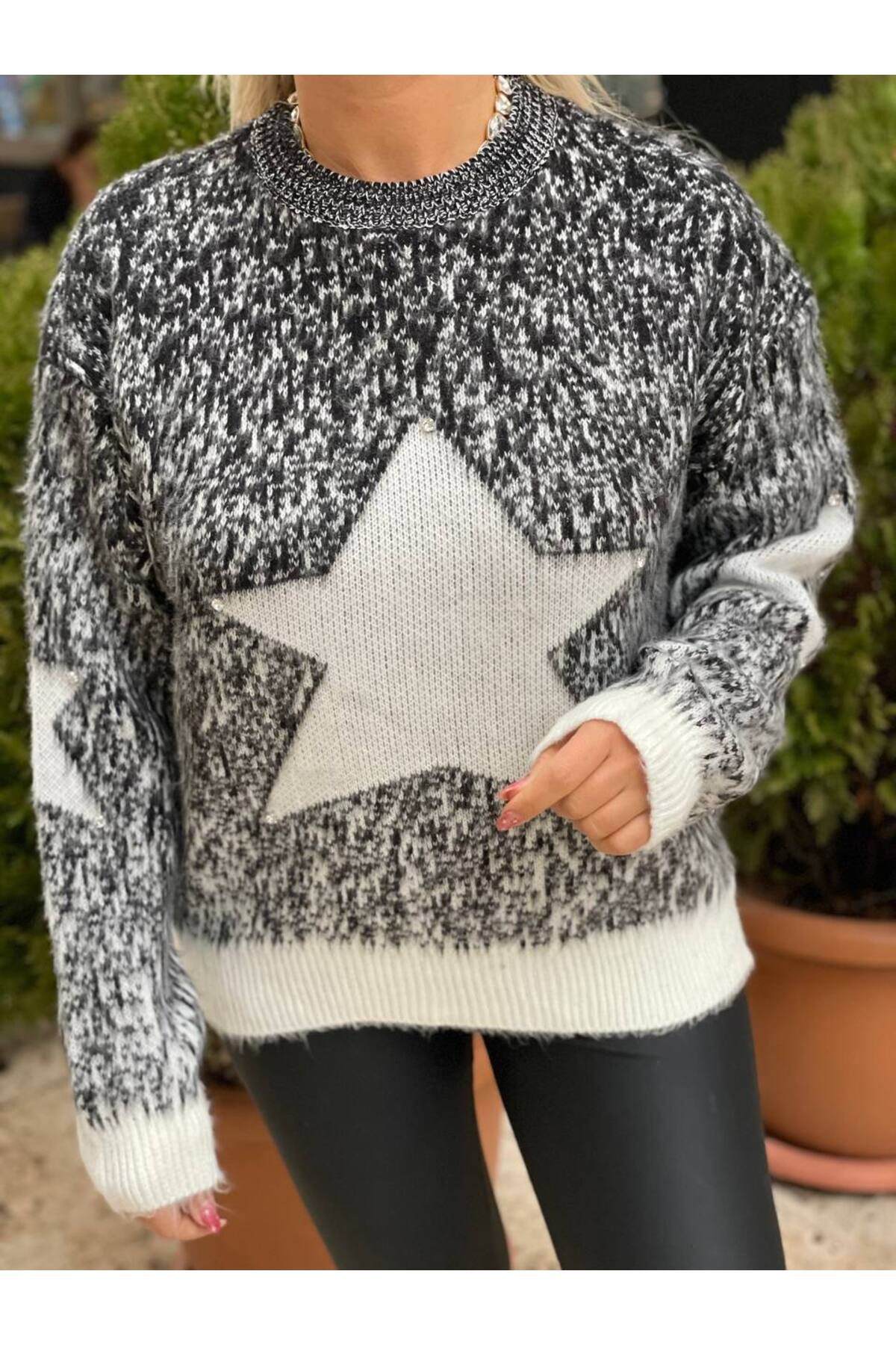 ROKH-Knitwear Women's Sweater - Shiny Stone Detail and Wool Blend 5