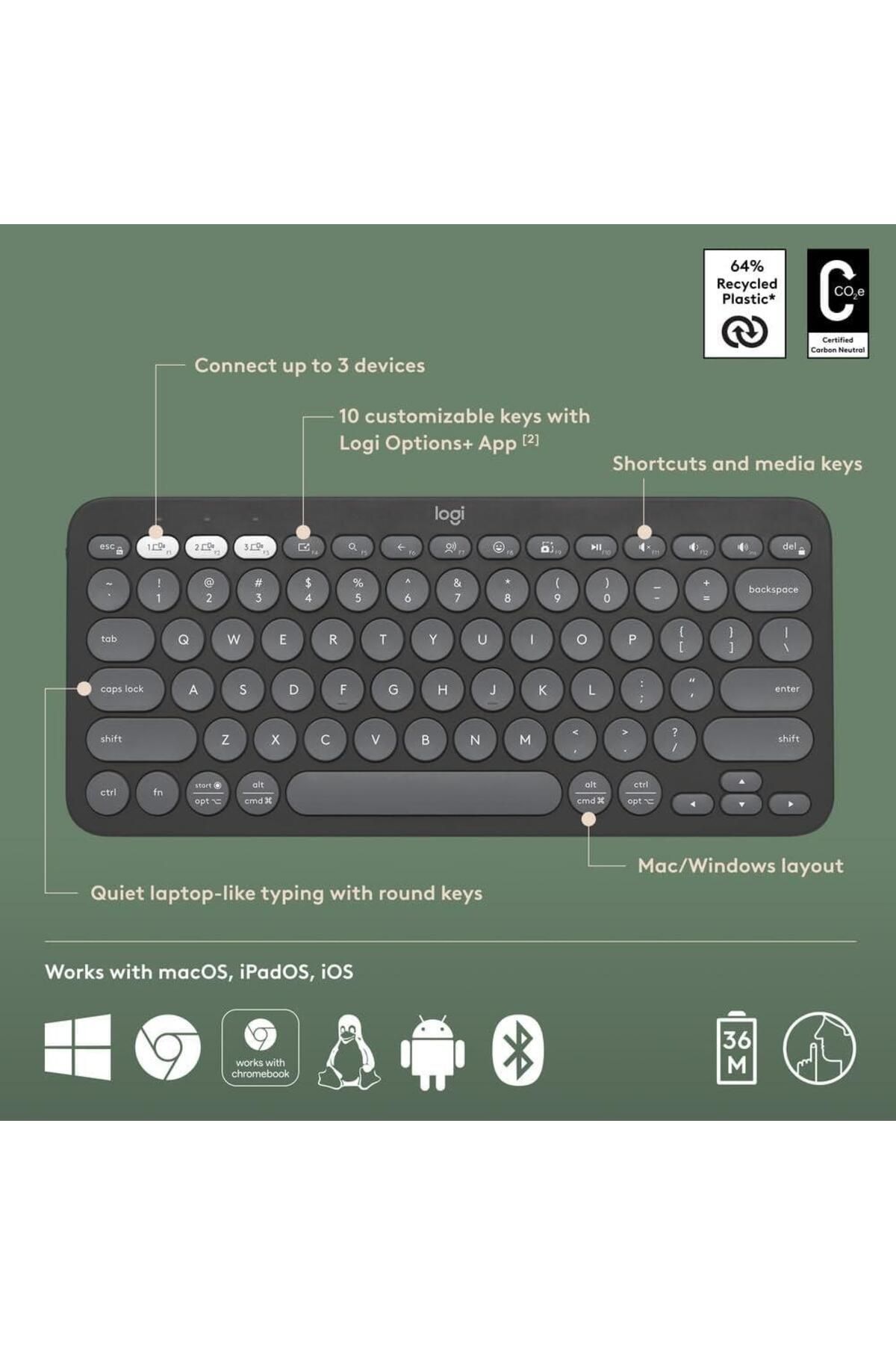 logitech-Pebble Keys 2 K380S, Multi-Device Bluetooth Wireless Keyboard Graphite 5