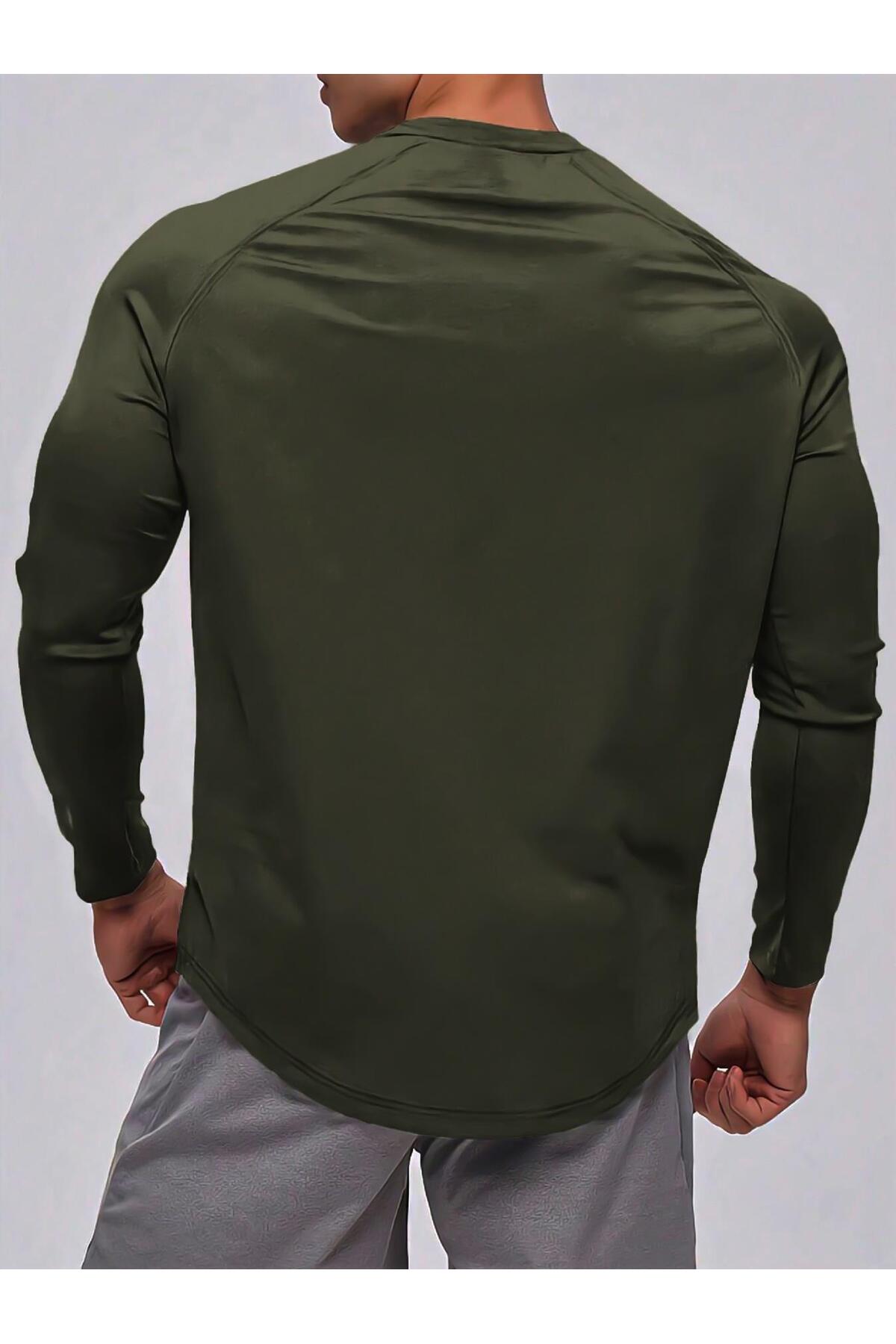 Ghassy Co. Erkek Running Sports Reglan Oval Kesim Uzun Kollu Pamuklu Penye T-shirt görsel 2