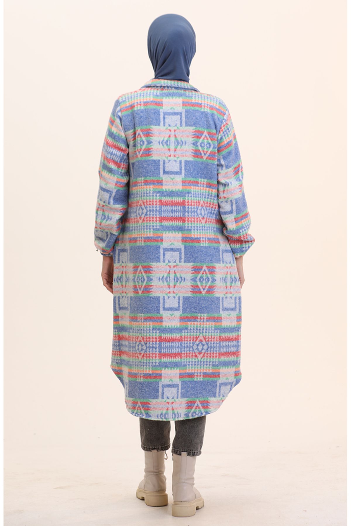 sefamerve-Blue Ethnic Patterned Cap with Buttons, 0556-02 5