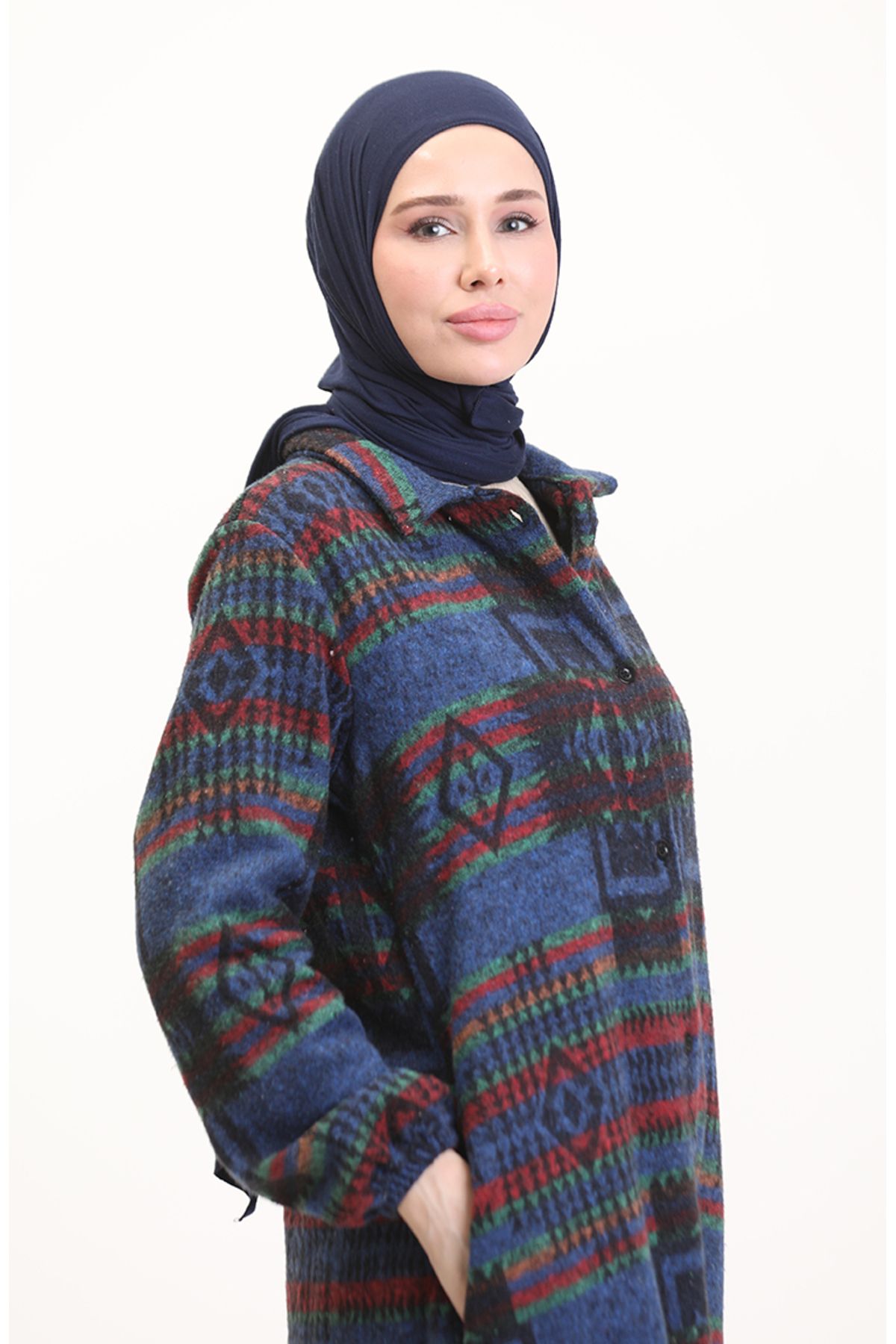 sefamerve-0556-06 Model Saks Colorful Ethnic Patterned Button Cap 3