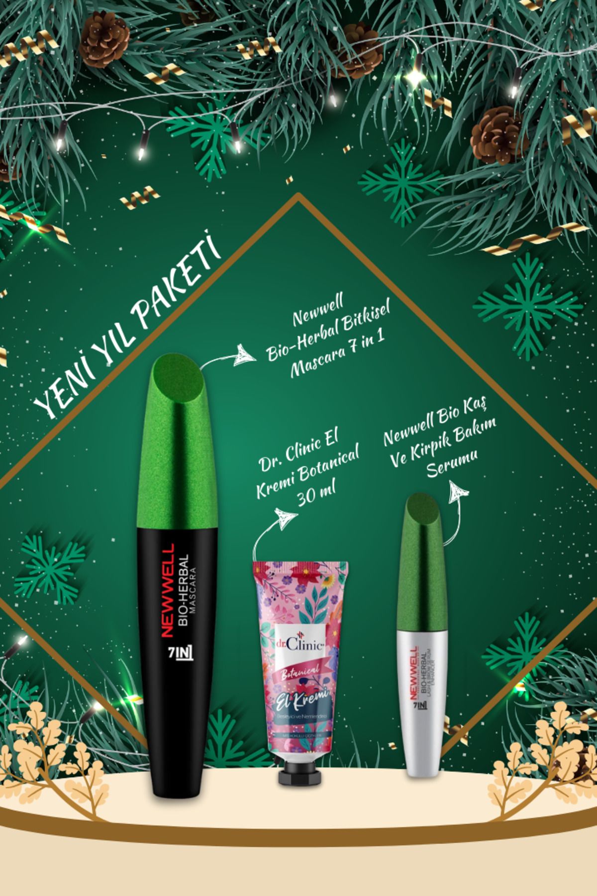 New Well Bio-Herbal Bitkisel Mascara 7 in 1 & El Kremi Botanical 30 ml & Bio Kaş Ve Kirpik Bakım Serumu