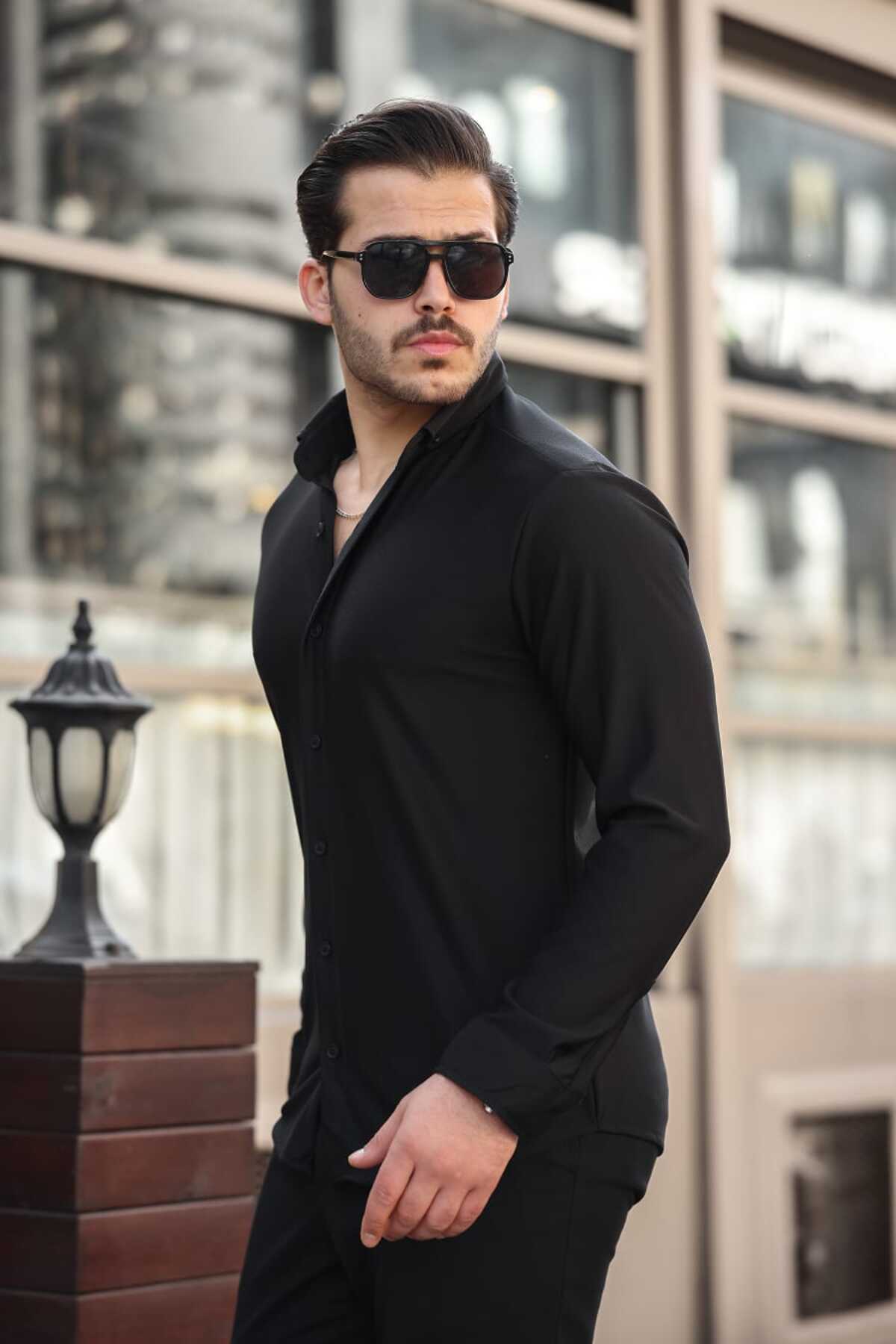 YŞRLİNE COLLECTİON  YŞR VENEDİK KUMAŞ UZUN KOL DAR KESIM ERKEK GOMLEK - Görsel 2