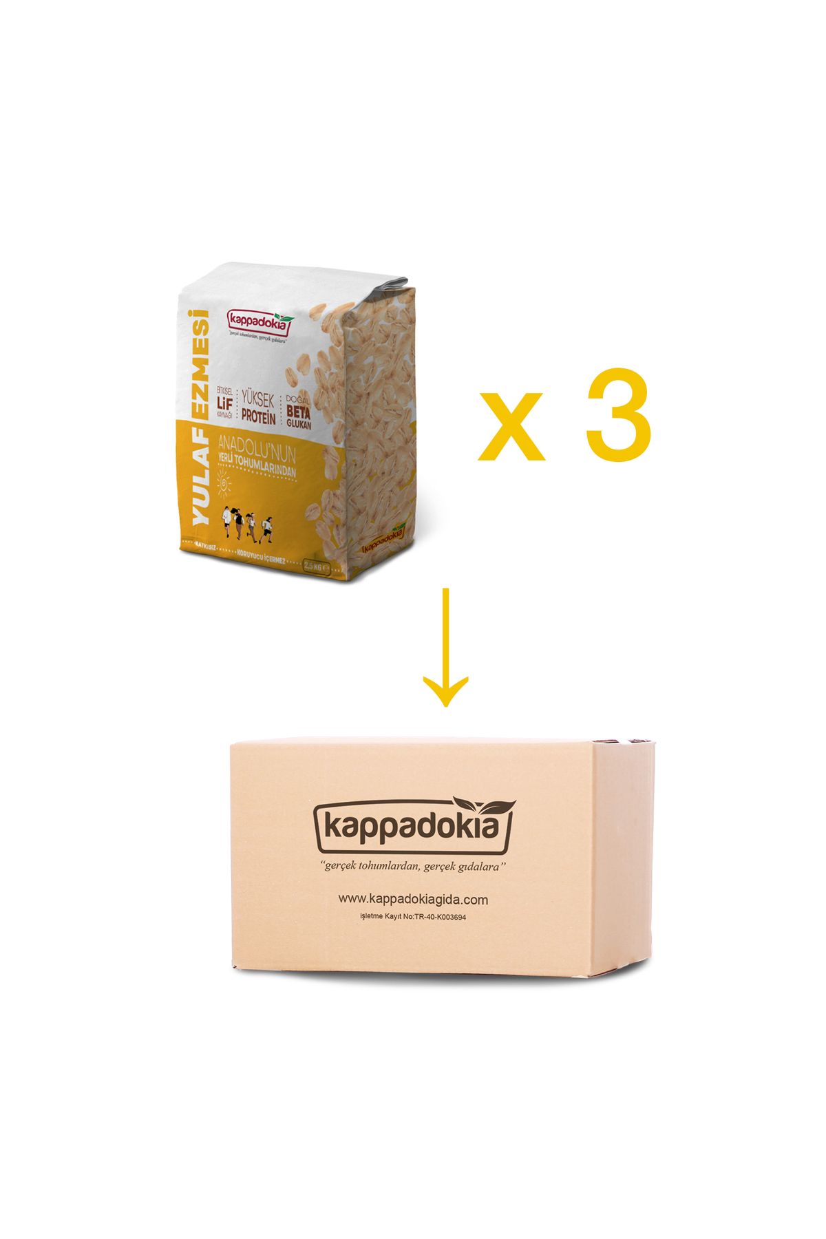 KAPPADOKİA Yerli Katkısız Yulaf Ezmesi 7,5 kg (2,5 kg x 3)