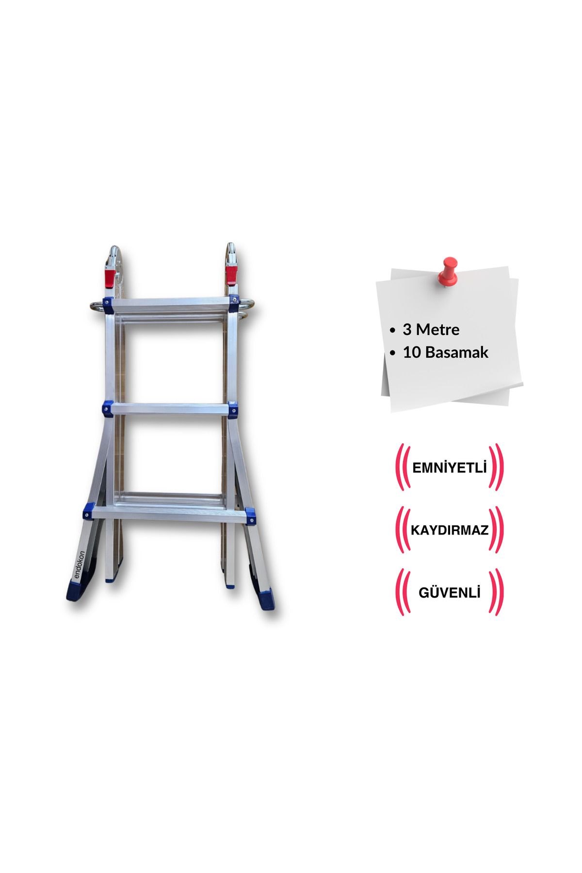 Endokon 300 Cm. 10 Basamak A Ve I Tipi Katlanıp Uzayabilen Mini Dev Alüminyum Merdiven