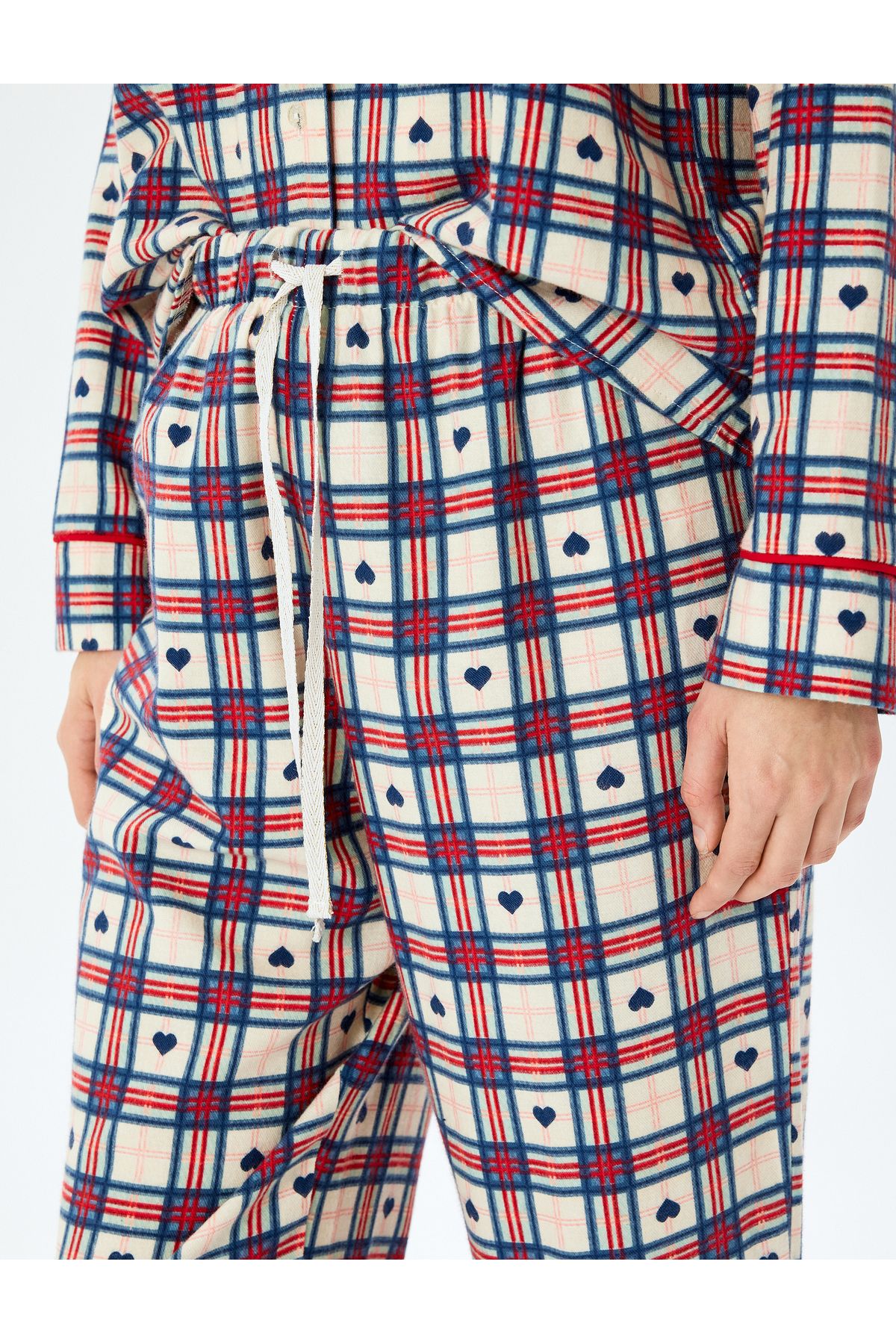 Koton-Plaid Heart Cotton Pajama Bottoms 5