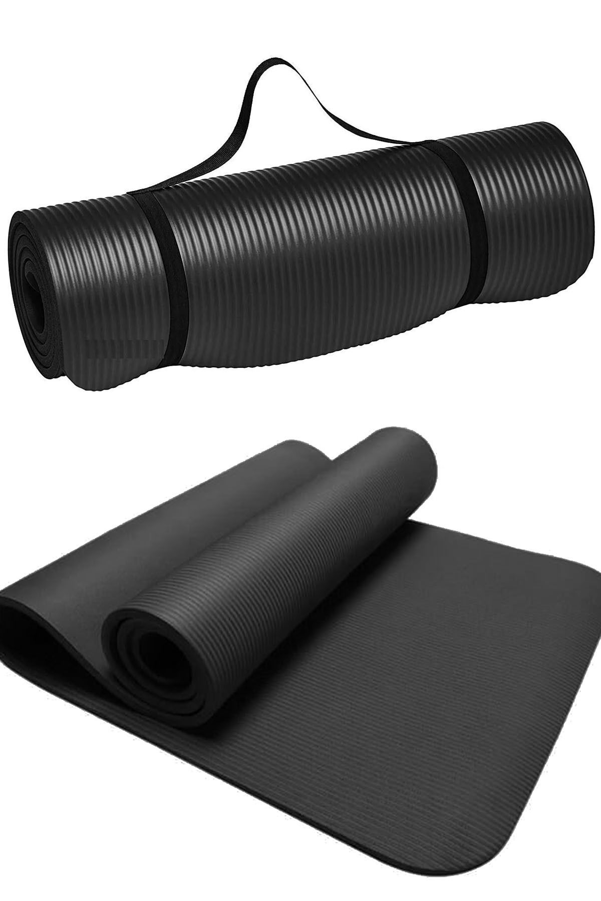 Jet Premium 15 mm Pilates Minderi 1.5 Cm Yoga Matı Taşıma Askılı Egzersiz Minderi Mat Siyah