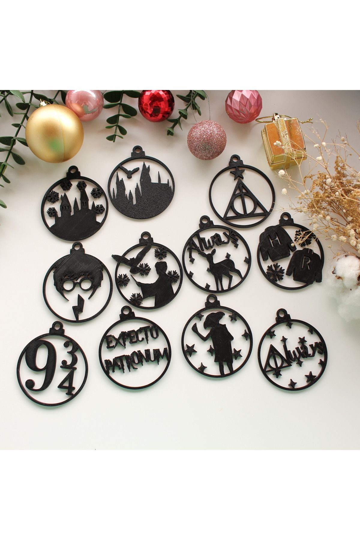 TRENDİN YOLU Siyah Harry Potter temalı Yeni yıl ağaç süsleme noel 3d plastik 11 adet