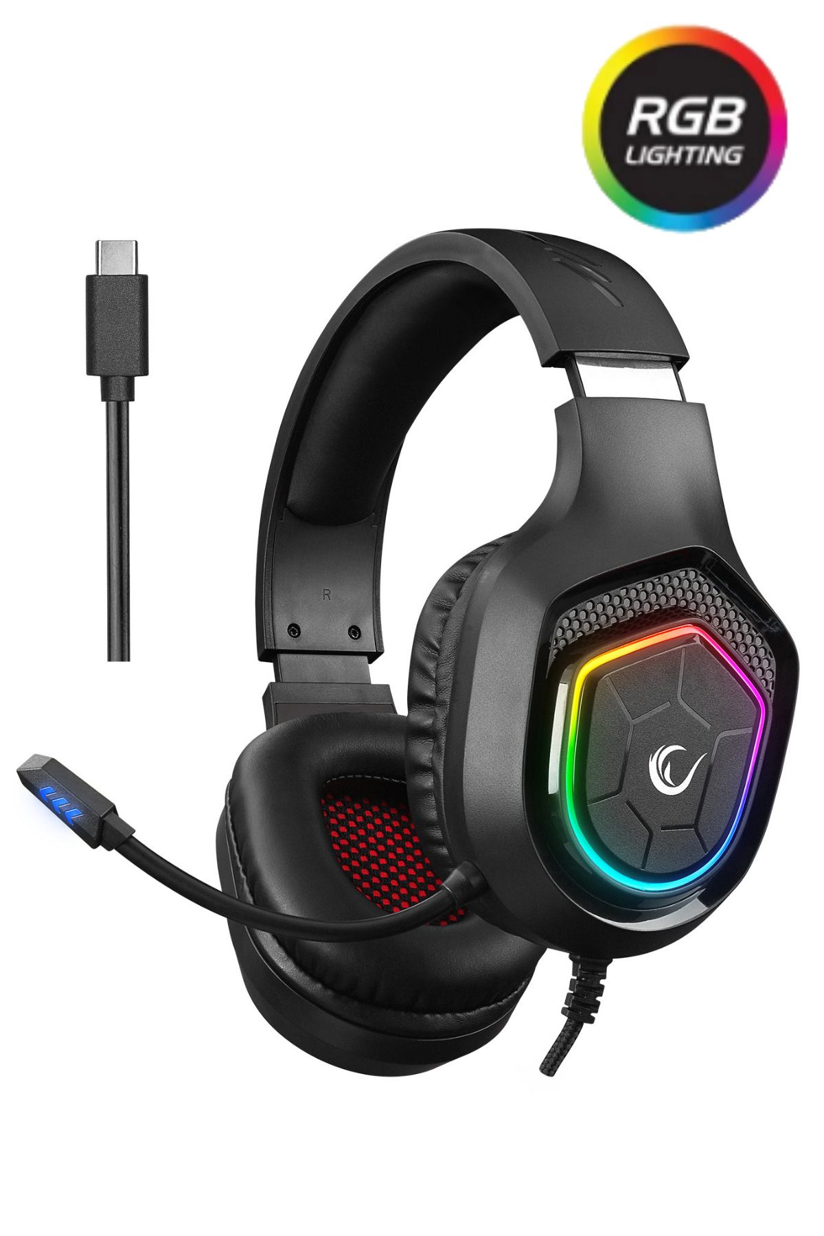 Rampage RM-K90 VECTOR Siyah RGB Led Type-C Gaming Mikrofonlu Oyuncu Kulaklığı Oyuncu Kulaklık