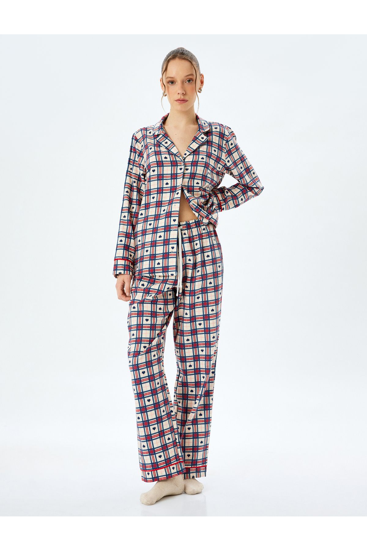 Koton-Plaid Heart Cotton Pajama Bottoms 1