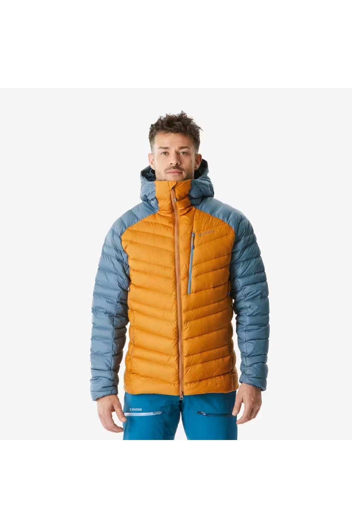 Decathlon Erkek Outdoor Dağcılık Şişme Mont - Kuş Tüyü - Turuncu / Gri - -12 °C