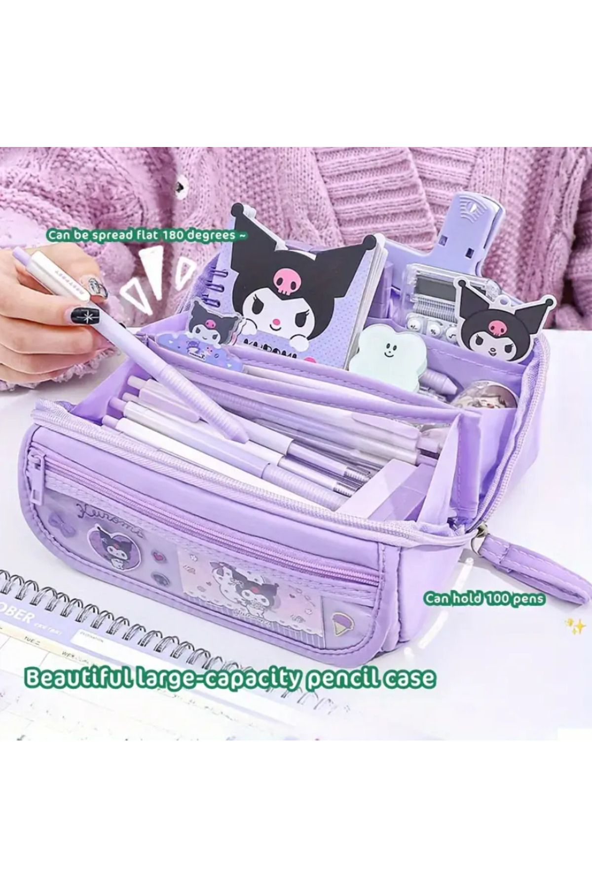 Kuromi Sanrio Stickerlı Suya Dayanıklı Geniş Kapasiteli Çok Bölmeli Kalemlik Kalem Çantası Kutusu