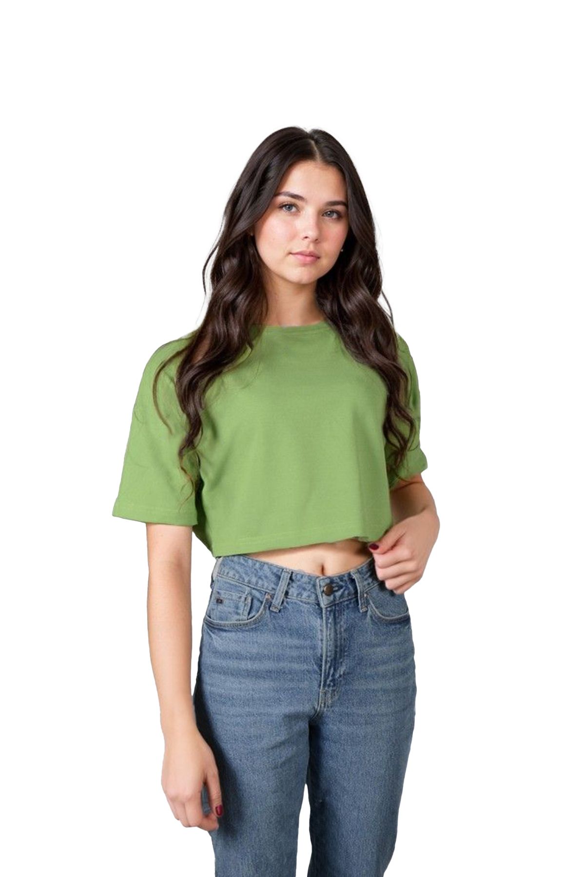 VEAVEN-Tricou Crop pentru femei, verde deschis, cu decolteu triplu 1