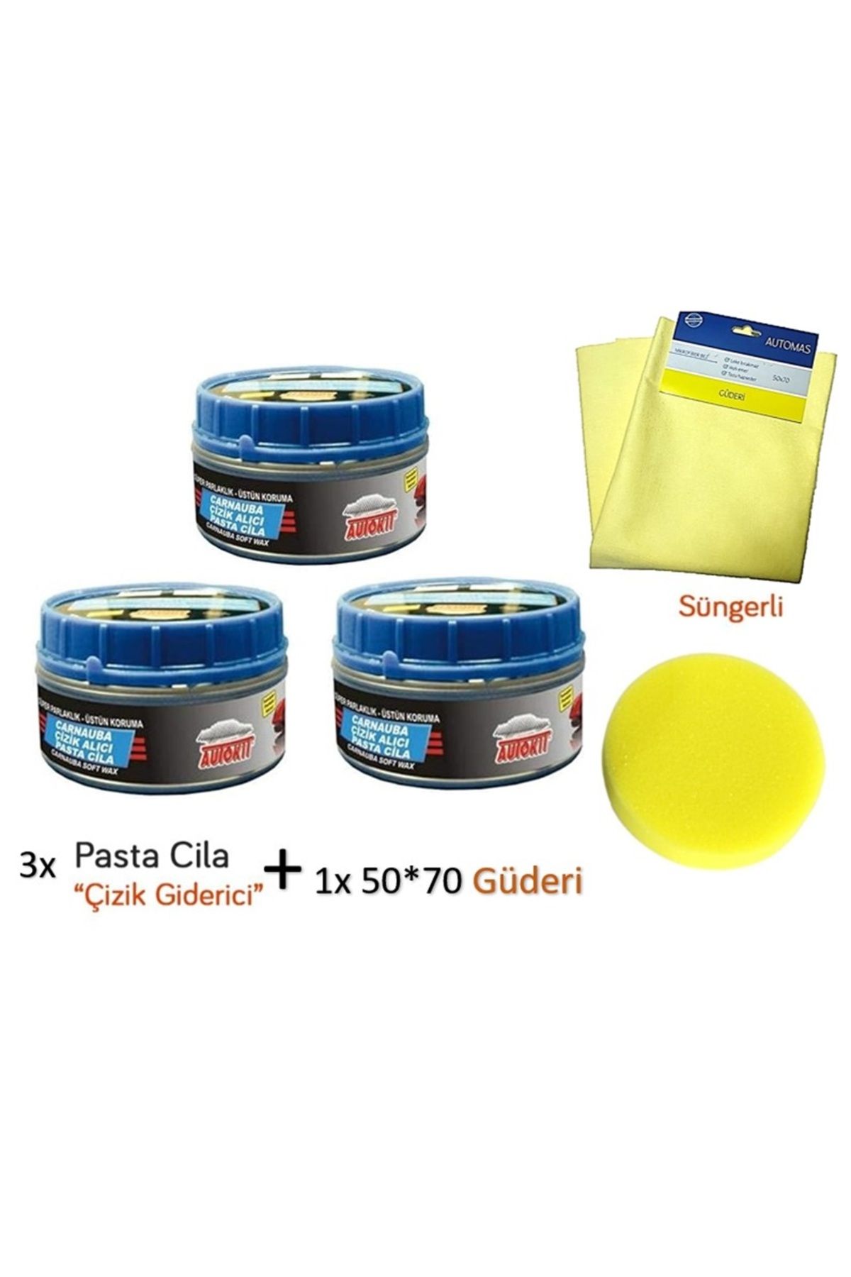 reyoto 3x Çizik Giderici Parlatıcı Pasta Cila (Süngerli) 300 gr + 1x Mikrofiber Güderi Kurulama Bezi 50x70