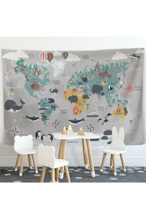 PAMUK'S DESİGN Duvar Örtüsü Çocuk Odası Dünya Haritası Kaliteli Kanvas Duvar ...