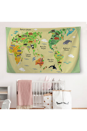 PAMUK'S DESİGN Eğitici Dünya Haritası Dünya Atlası Çocuk Ve Bebek Odası Duvar...