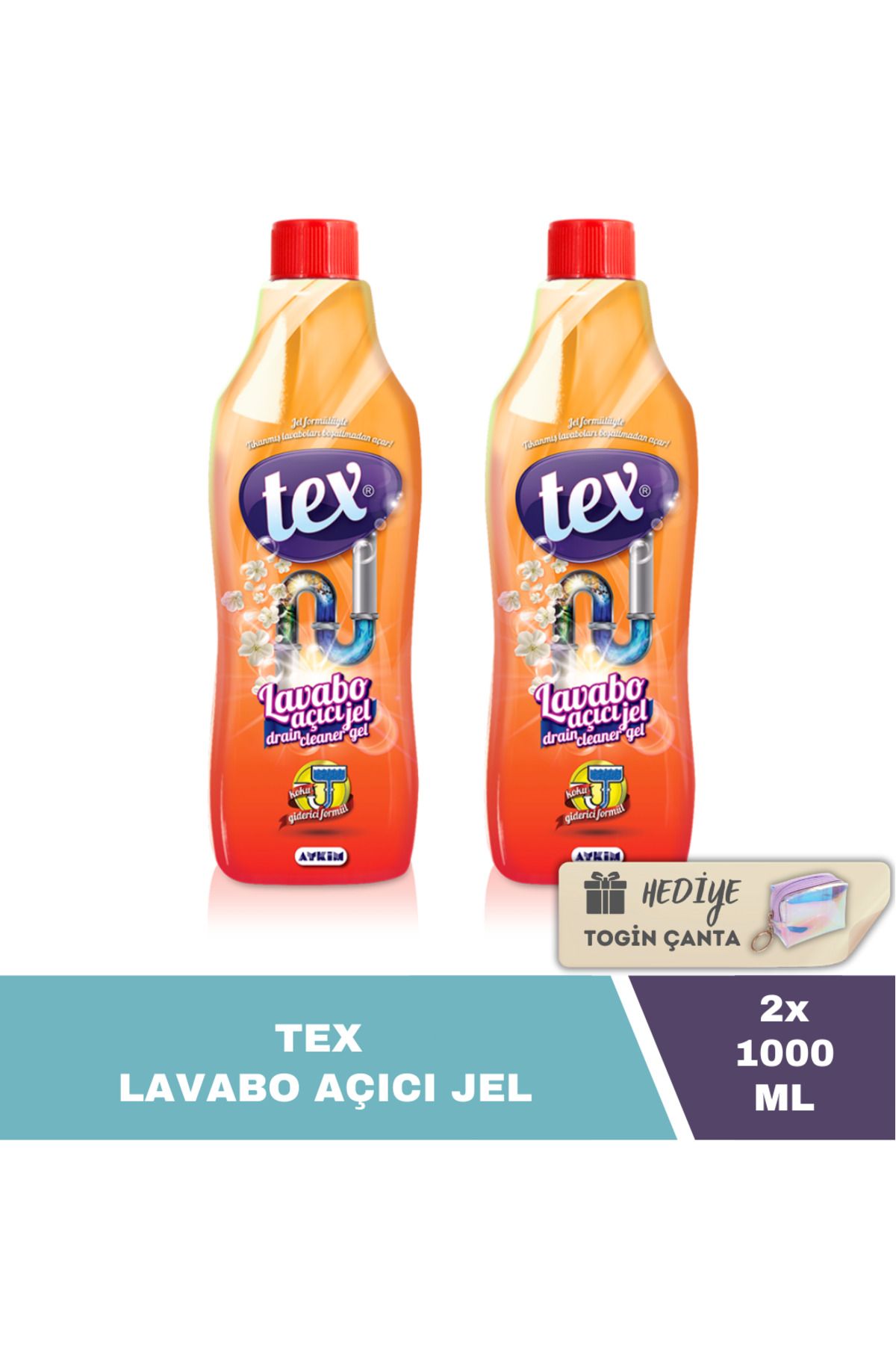 Tex Lavabo Açıcı Jel 1000 ML X2 Adet + Hediye Togin Çanta