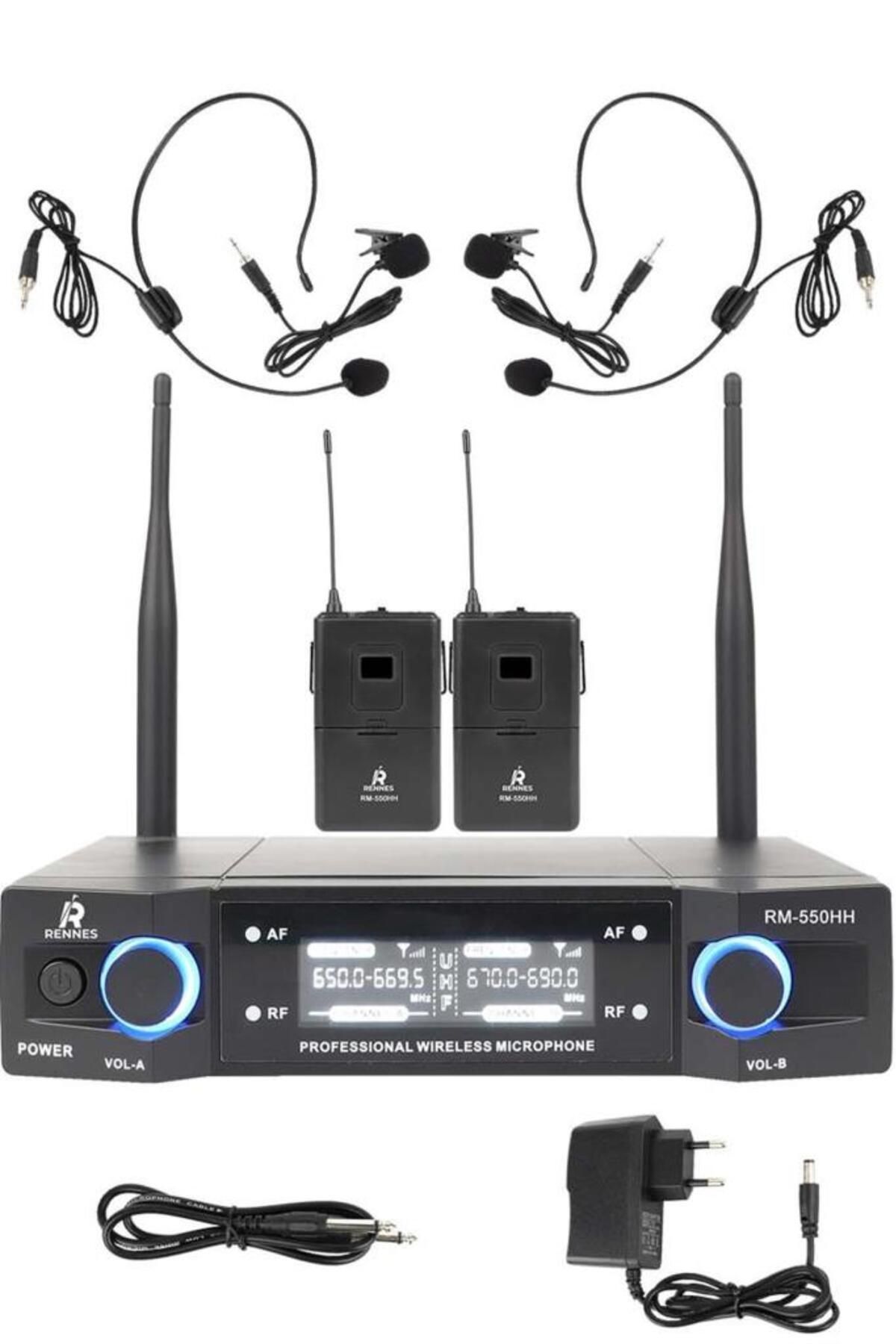 rennes Rm-550hh Uhf Çiftli Yaka Ve Headset Telsiz Kablosuz Mikrofon Seti