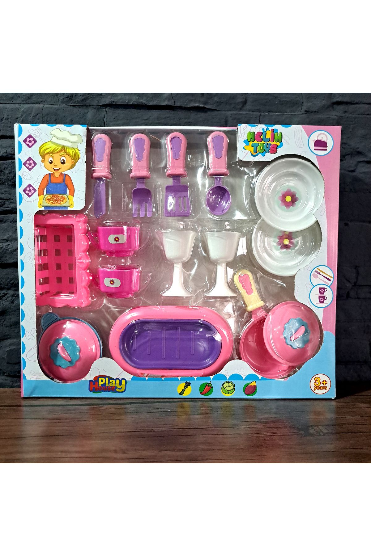 ALYTOYS Aşçılık Oyunları 16 Parça Mutfak Seti Yemek Bulaşık Evcilik Oyuncak Tencere Tava Çatal Kaşık 30x36cm