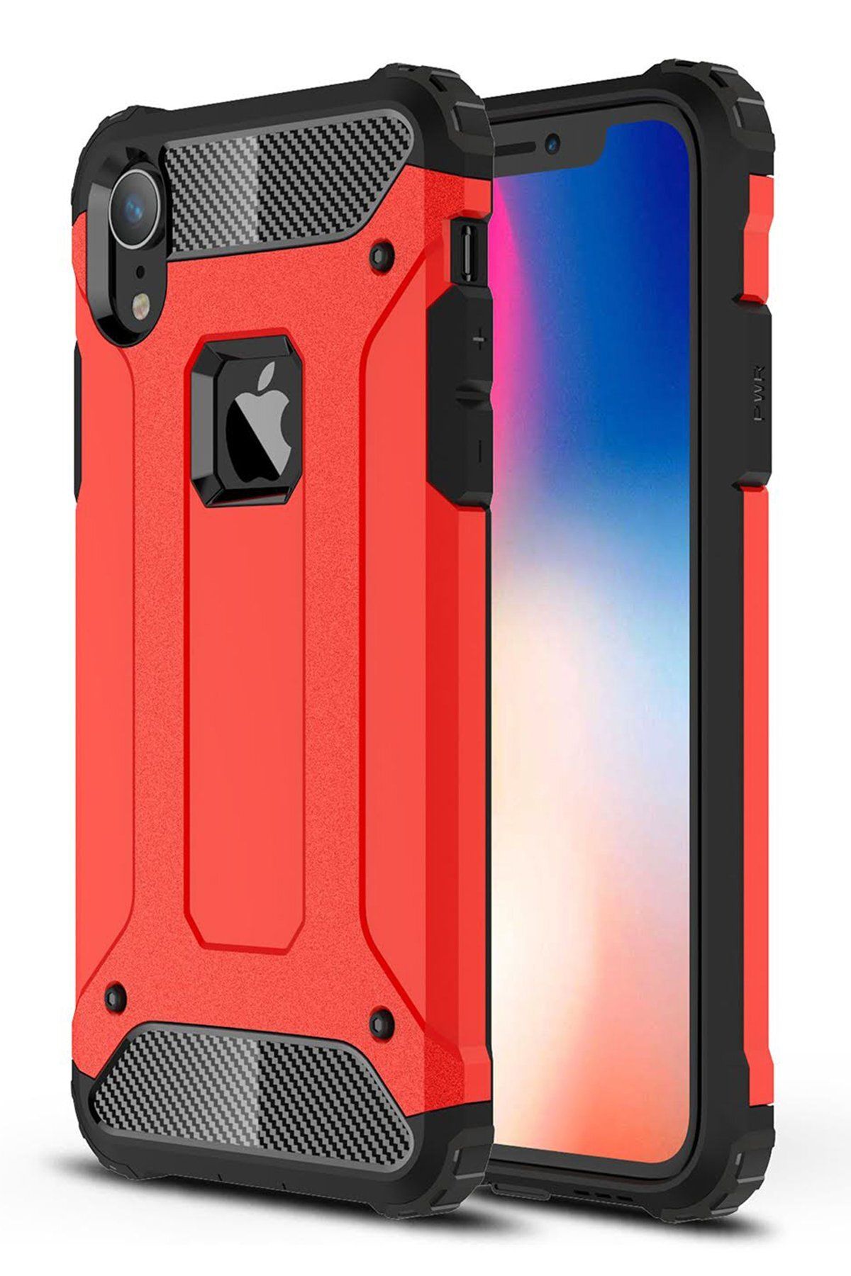 NewFace iPhone XR Kılıf Tank Silikon Kapak - Kırmızı ZRNET