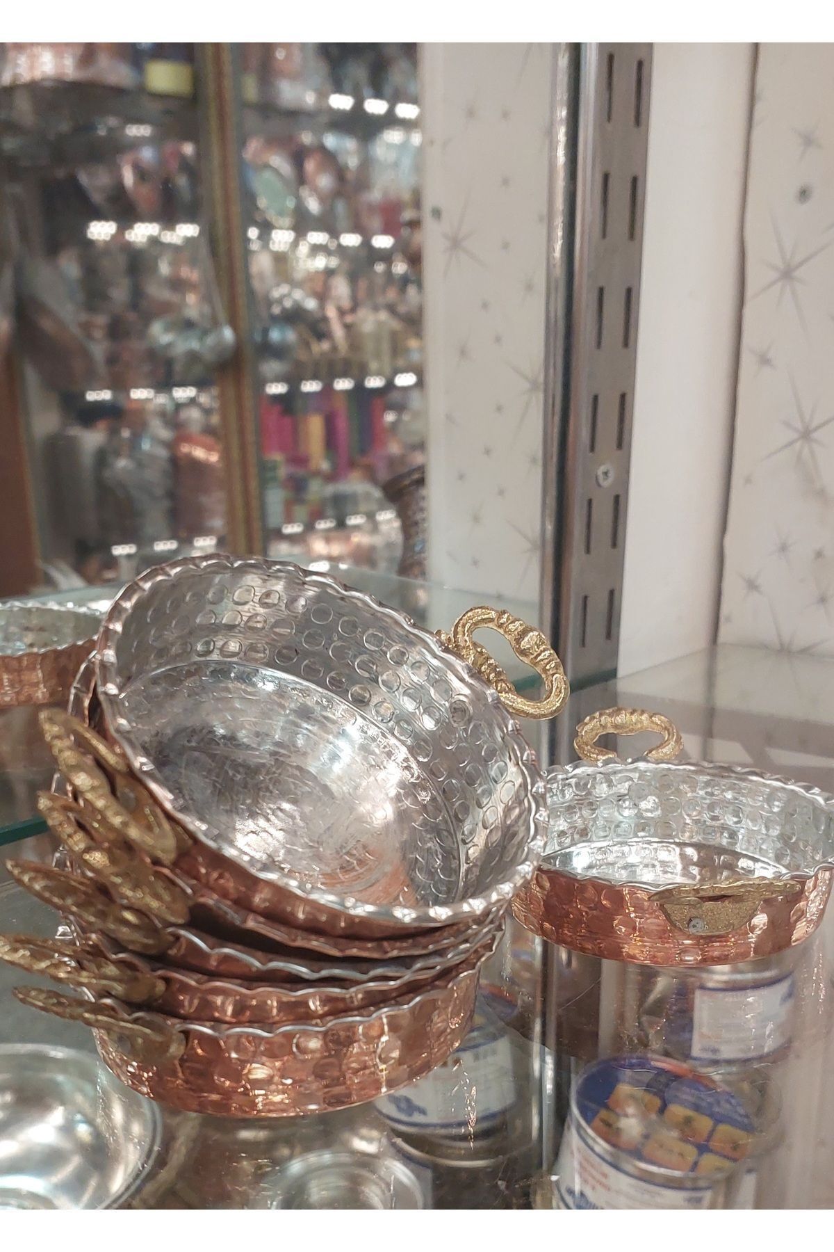 Bakır Center-6 Pieces Large Size 12 cm Copper Breakfast Set - Nuts Bowl Medium Size 4