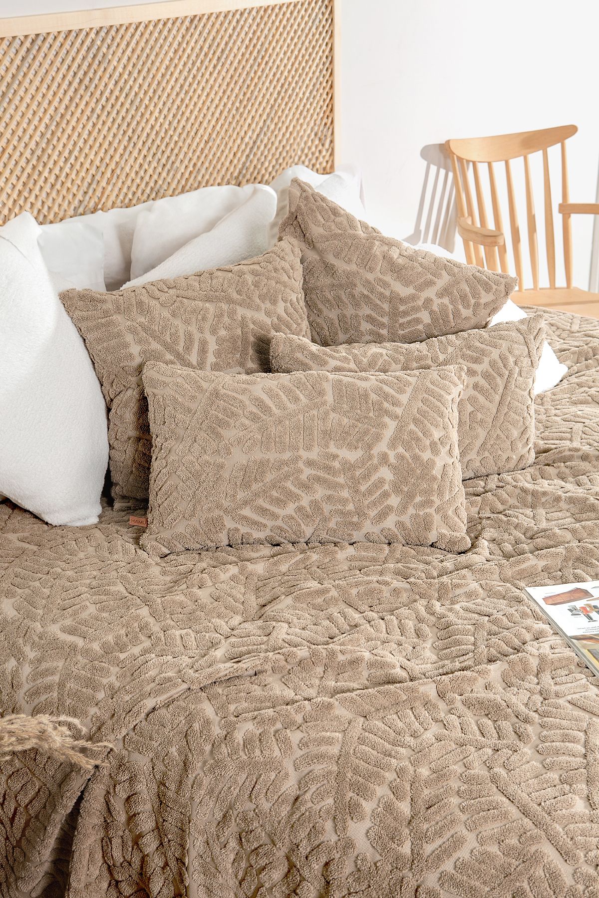 HAMUR-Double Nordic Bedspread Set - Bohemian Punch Ponch Pattern, Forest Natural 4