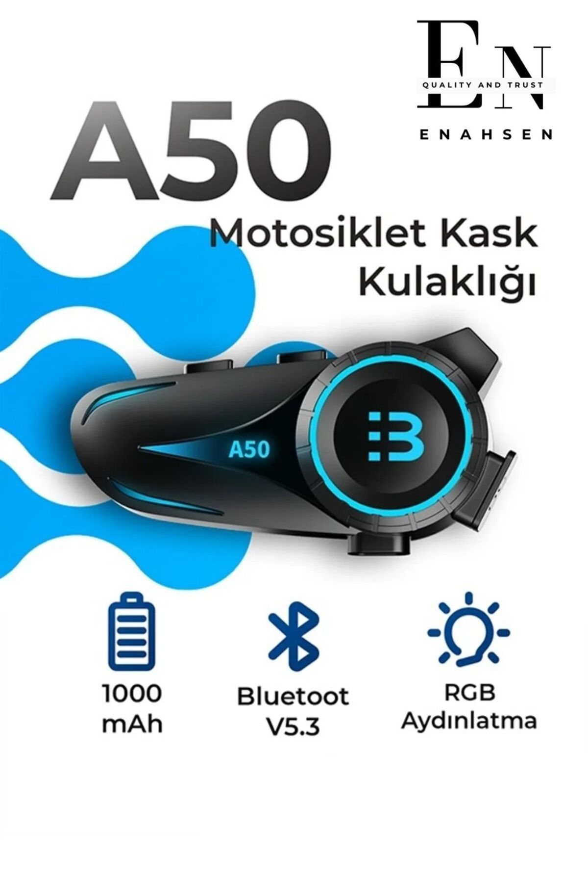 ENAHSEN Yeni 2025 Model Yeni Sürüm A50 Bluetooth V5.3 Motosiklet Kask Kulaklık Rgb İntercom Seti