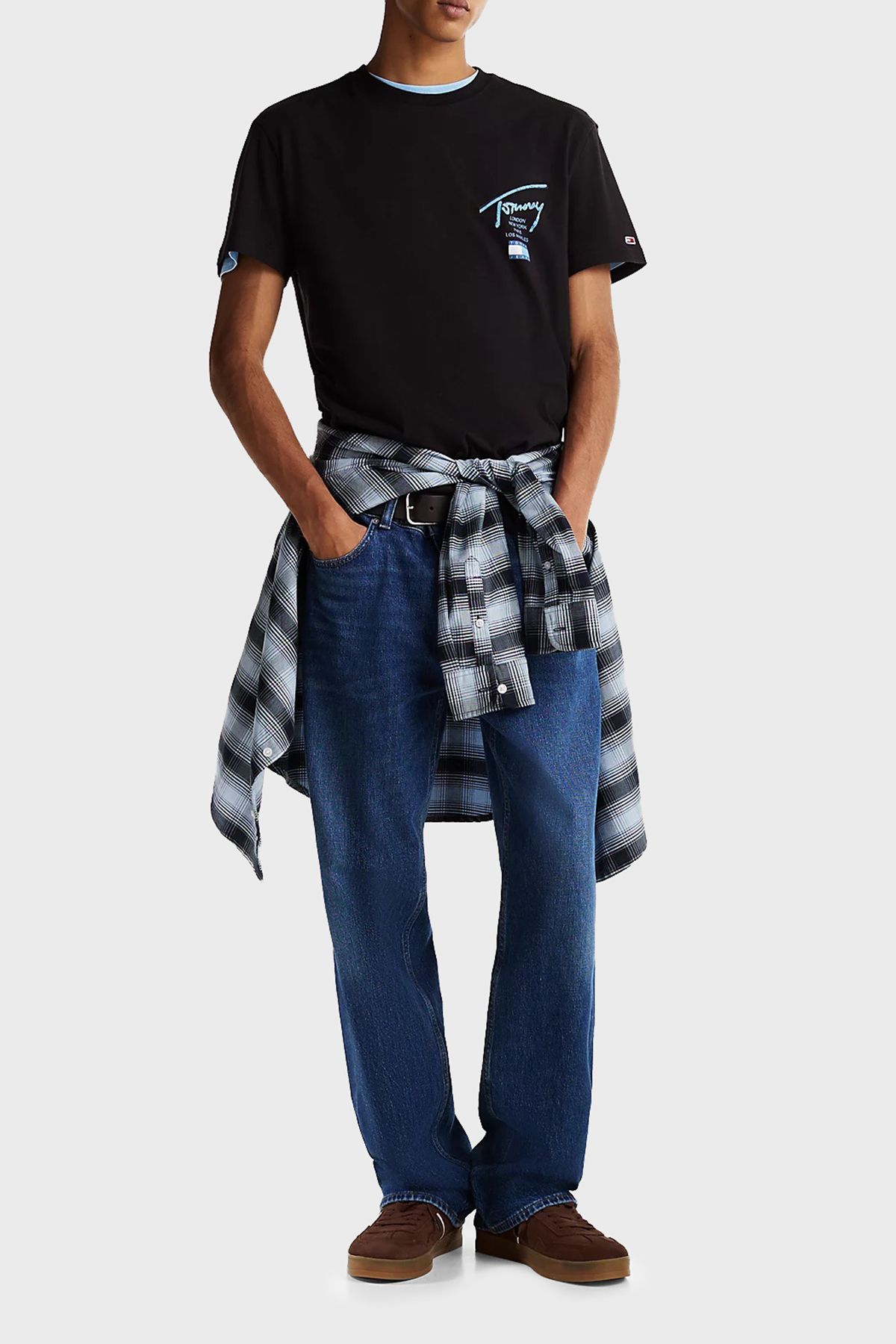 تی شرت مشکی مردانه 100 ٪ پنبه معمولی مناسب یقه دوچرخه T 'S BDS Tommy Jeans