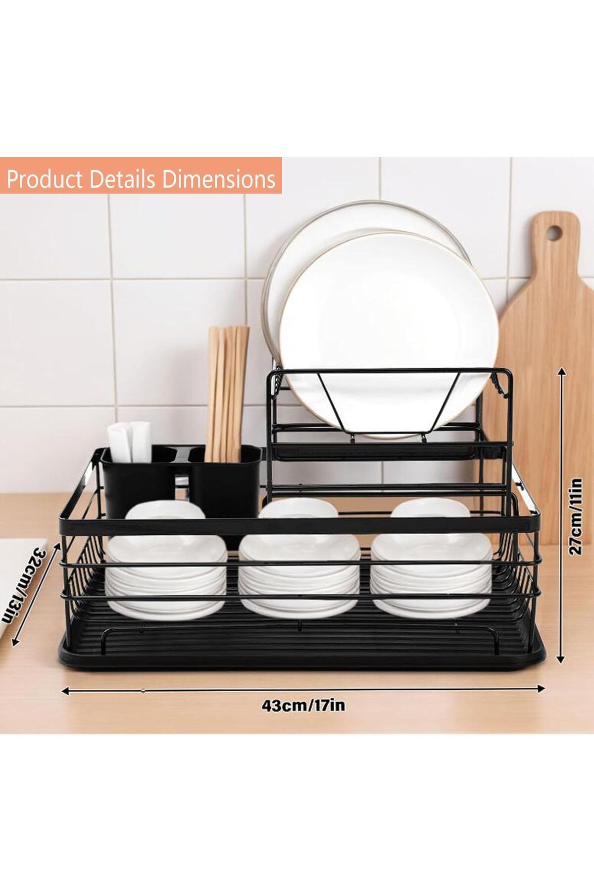 Arabest-Detachable 2 Tier Dish Drying Rack, Dish Drainer Rack, Drip Tray Utensil Holder for Kitchen 3