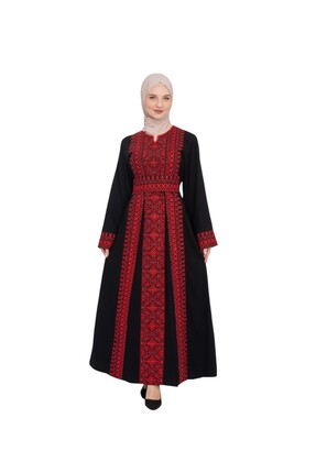 Zaytoon Kadın Elbise, Kırmızı Renkli Geleneksel Filistin Dörtgen Nakışlı Şık ...
