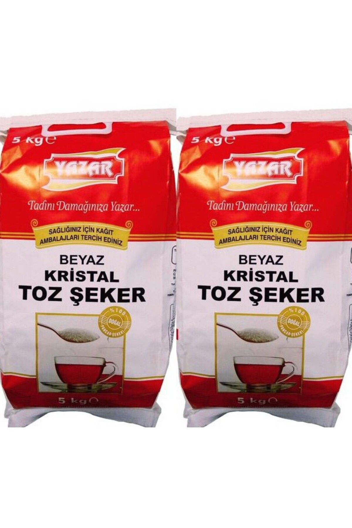 YAZAR Kristal Toz Şeker(Kraft Ambalaj) 5 Kg x 2 Paket