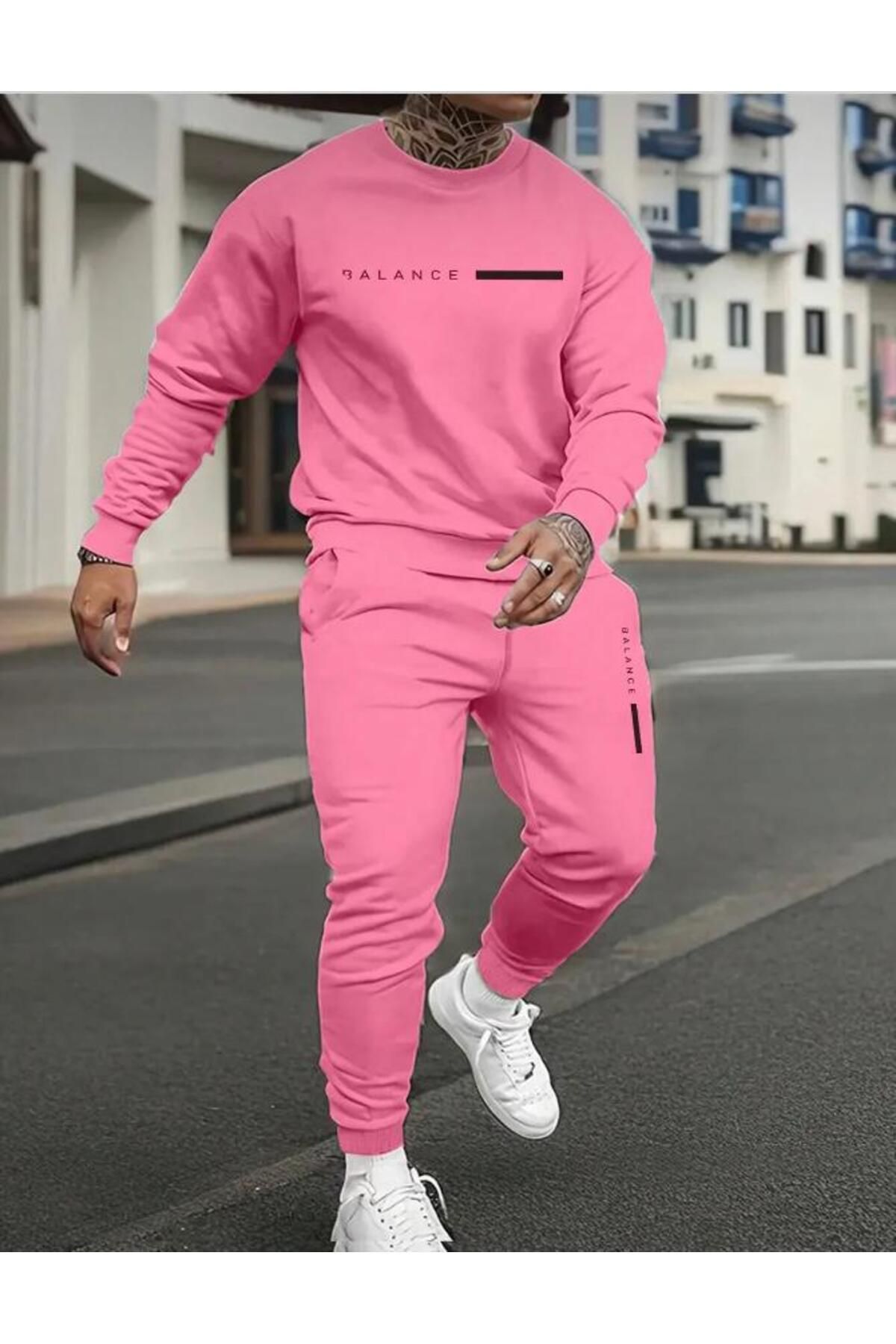 NO 601 Set De Trening Oversize Vertical Roz Pentru Bărbați Masculin - 2XL