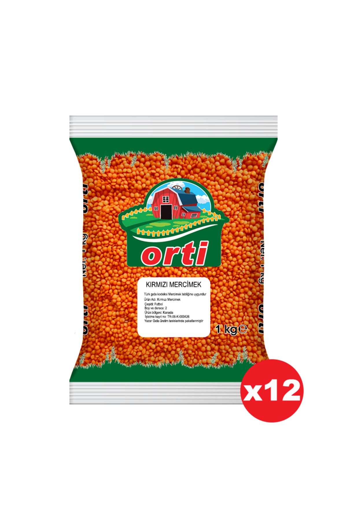 orti Kırmızı Mercimek 1 Kg. x 12 Adet