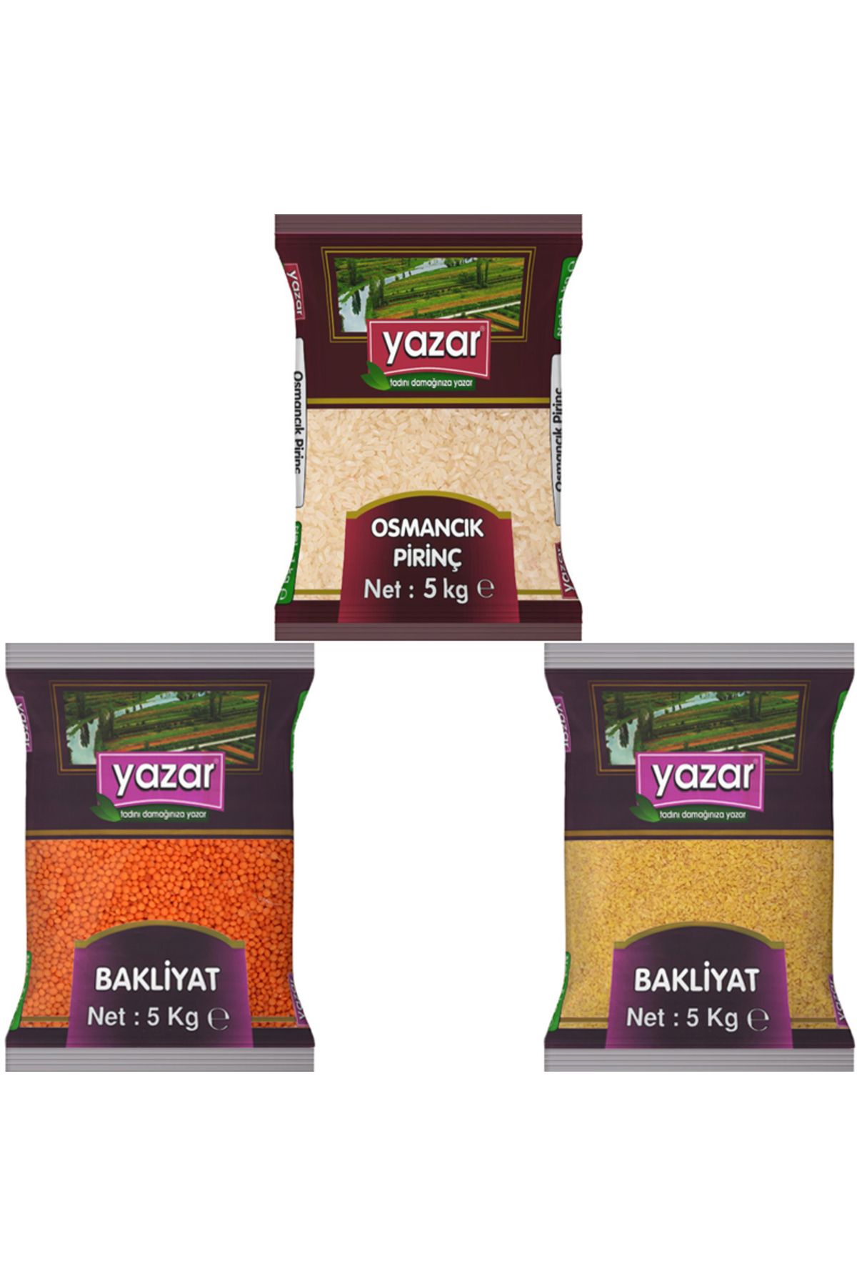 YAZAR 5KG OSMANCIK+5KG KIRMIZI+5KG PILAVBULGUR