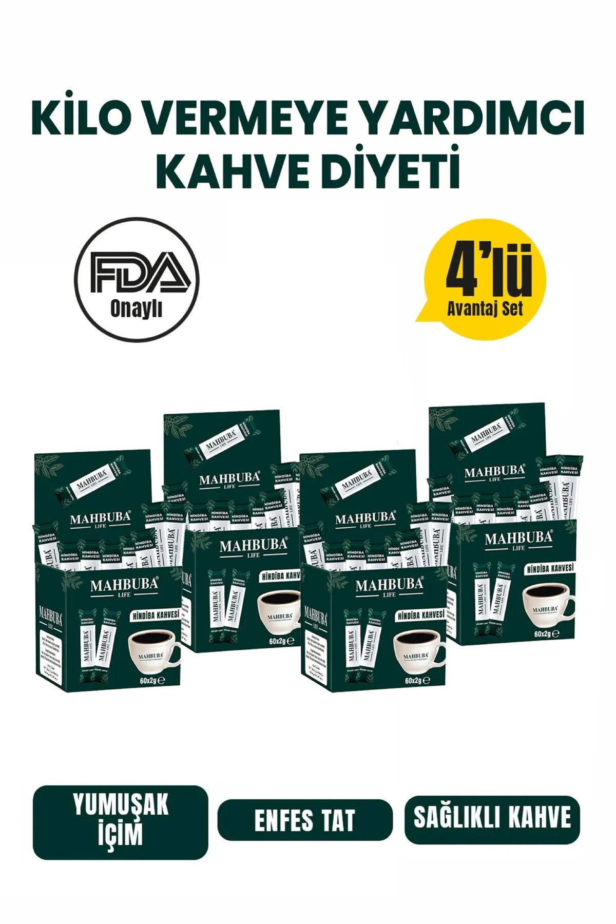 Kapış Kapış Hindiba Kahvesi Kilo Vermeye Detox Diyet (1 AYLIK KULLANIM) 60 LI x 4