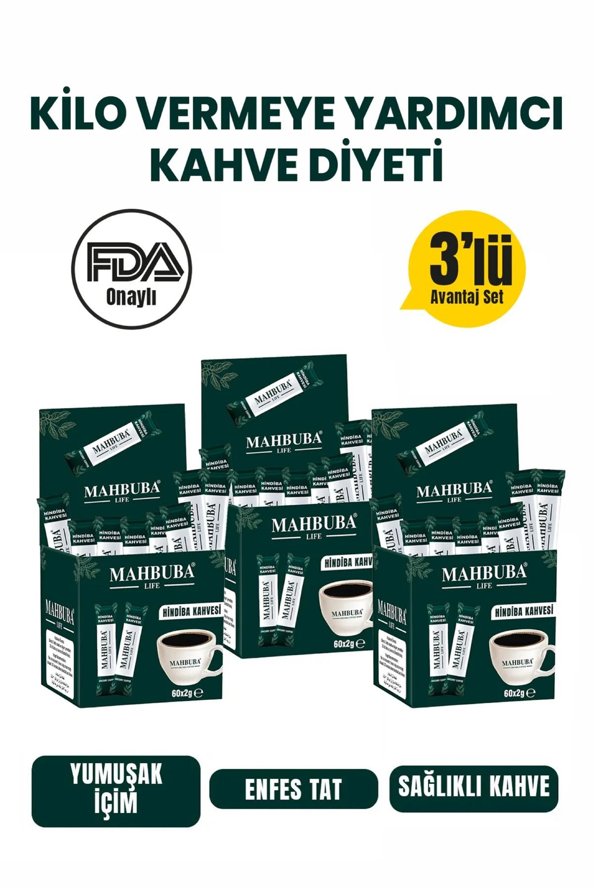 Kapış Kapış Hindiba Kahvesi Kilo Vermeye Detox Diyet (1 AYLIK KULLANIM) 60 LI x 3