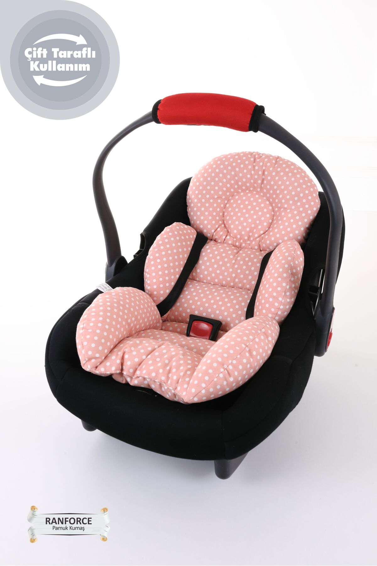 Umaybebek Puset Örtüsü Puset Minderi 2 Parça - Bel Destekli - Pudra Puantiyeli fotoğrafı 3 (önizleme)