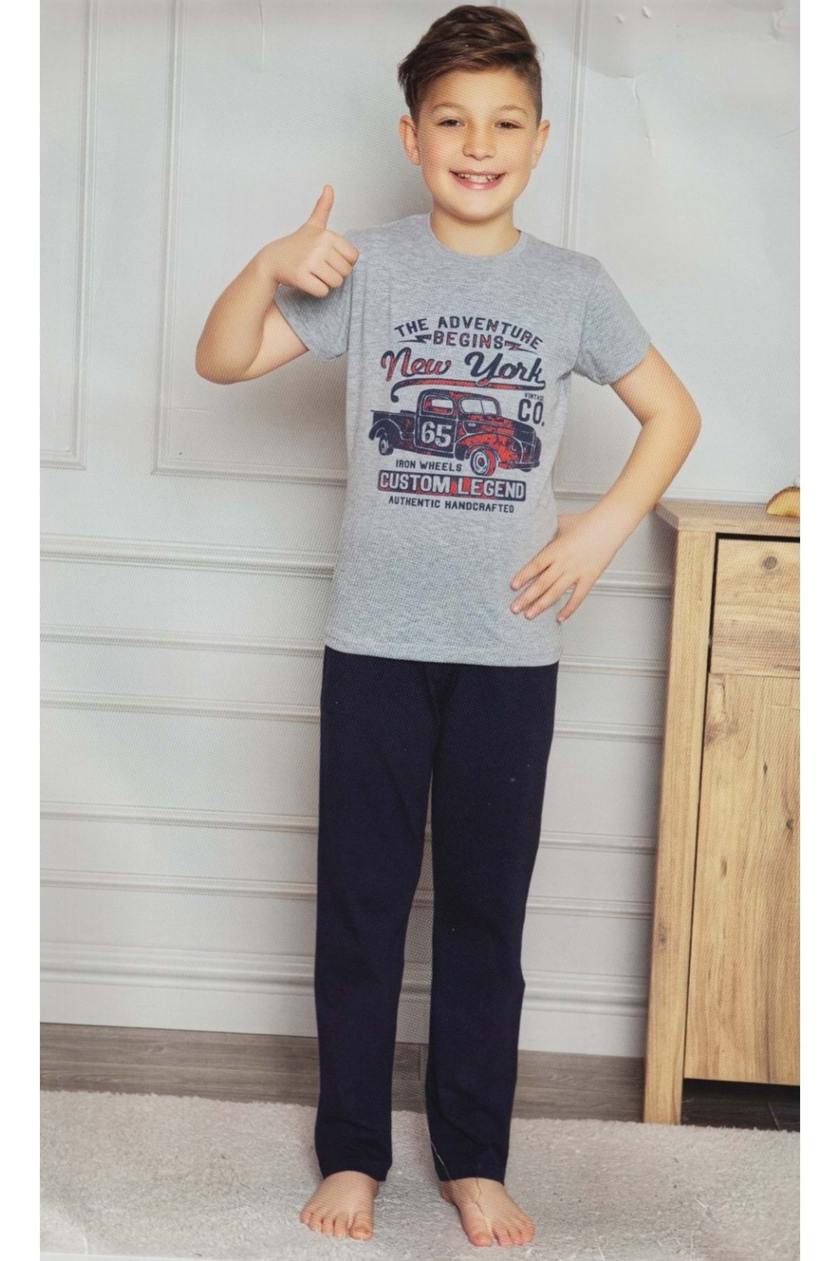 Mnk Baby&Kids Set De Pijamale Gri Pentru Băiat - Tricou Cu Mânecă Scurtă Și Pantaloni Lungi Masculin - 10 ani