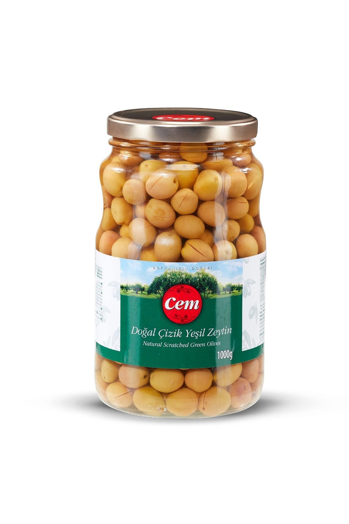 Doğal Çizik Yeşil Zeytin Cam Kavanoz 1700 gr