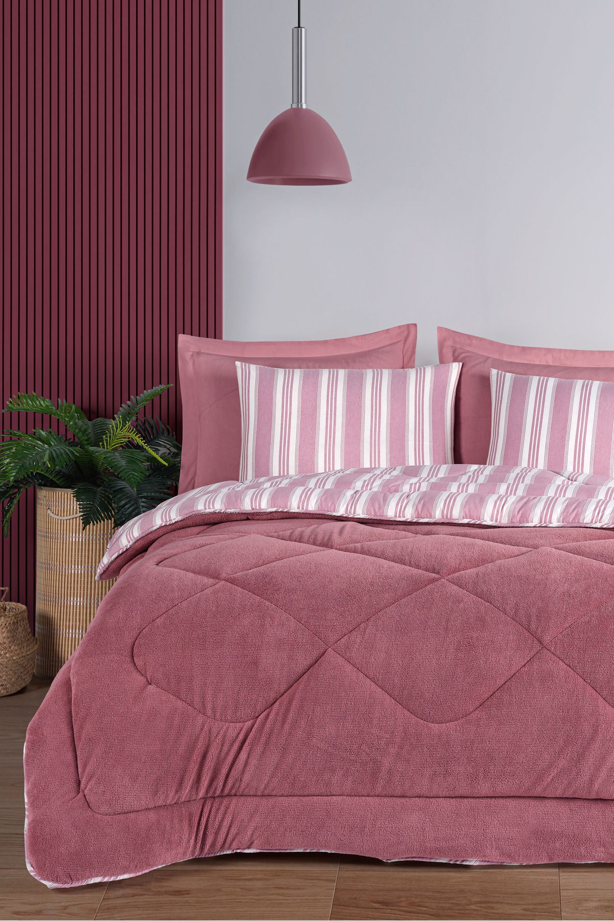 Eponj Home Tek Kişilik Comfort Set Yeni Nesil Wellsoft Yorganlı 2 Parça Soft Line Bordo