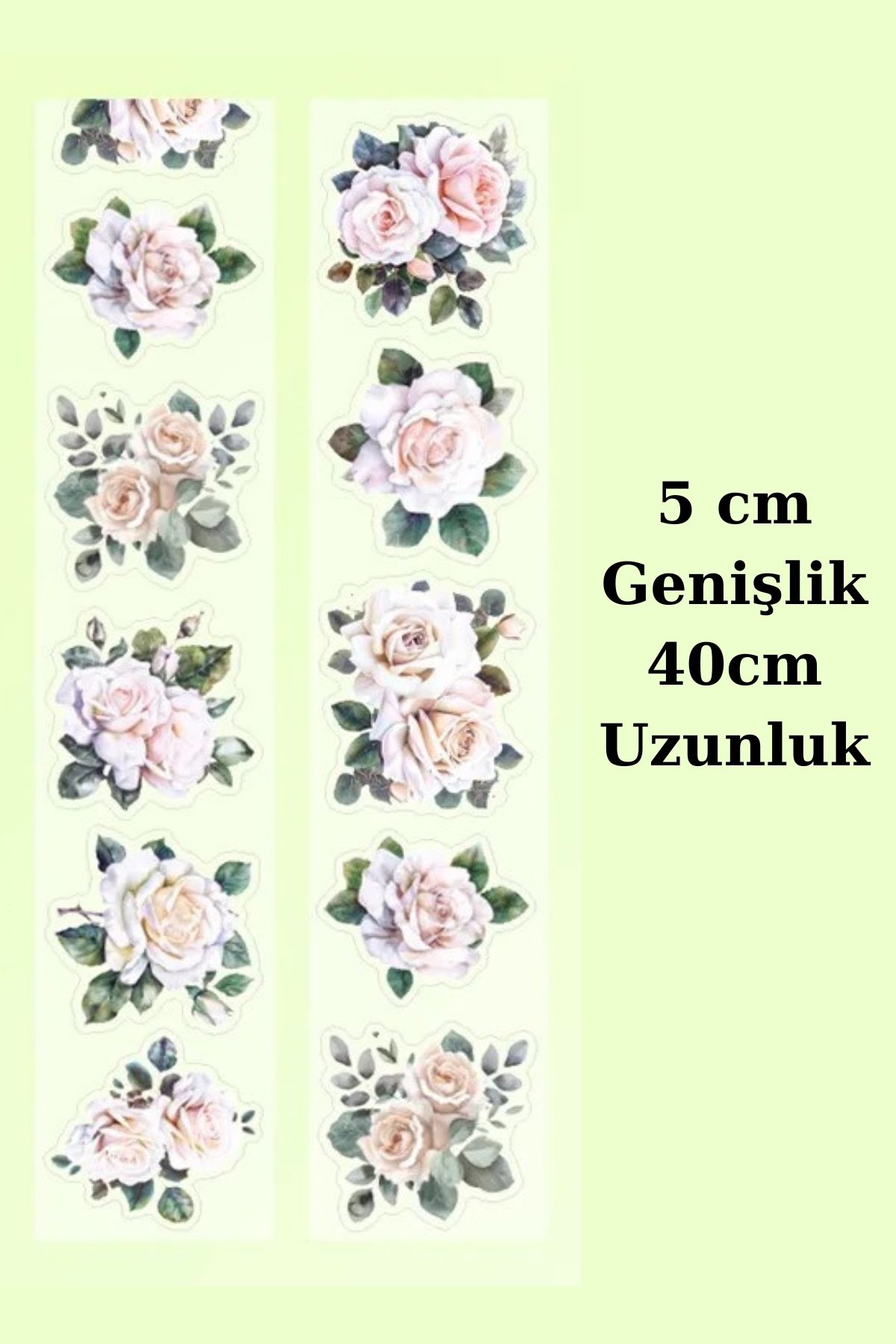 Mona Craftist Beyaz Şeffaf Çiçek Sticker Kesimli Bant Pet Tape Döngü 5x40cm Scrapbook Bullet Journal Ajanda Gül