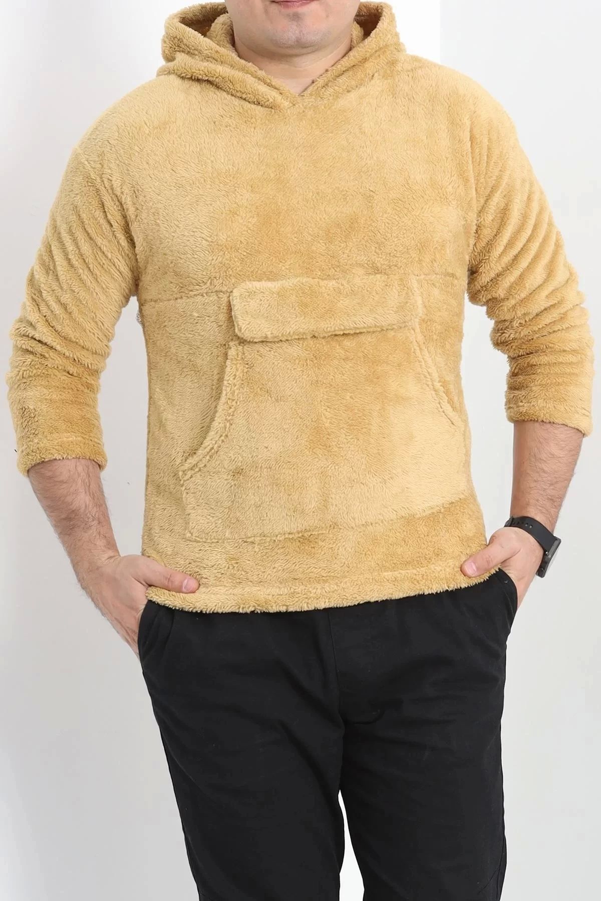 KAZAX Kanguru Cep Kapşonlu Peluş Sweat Camel - 9062.1153.