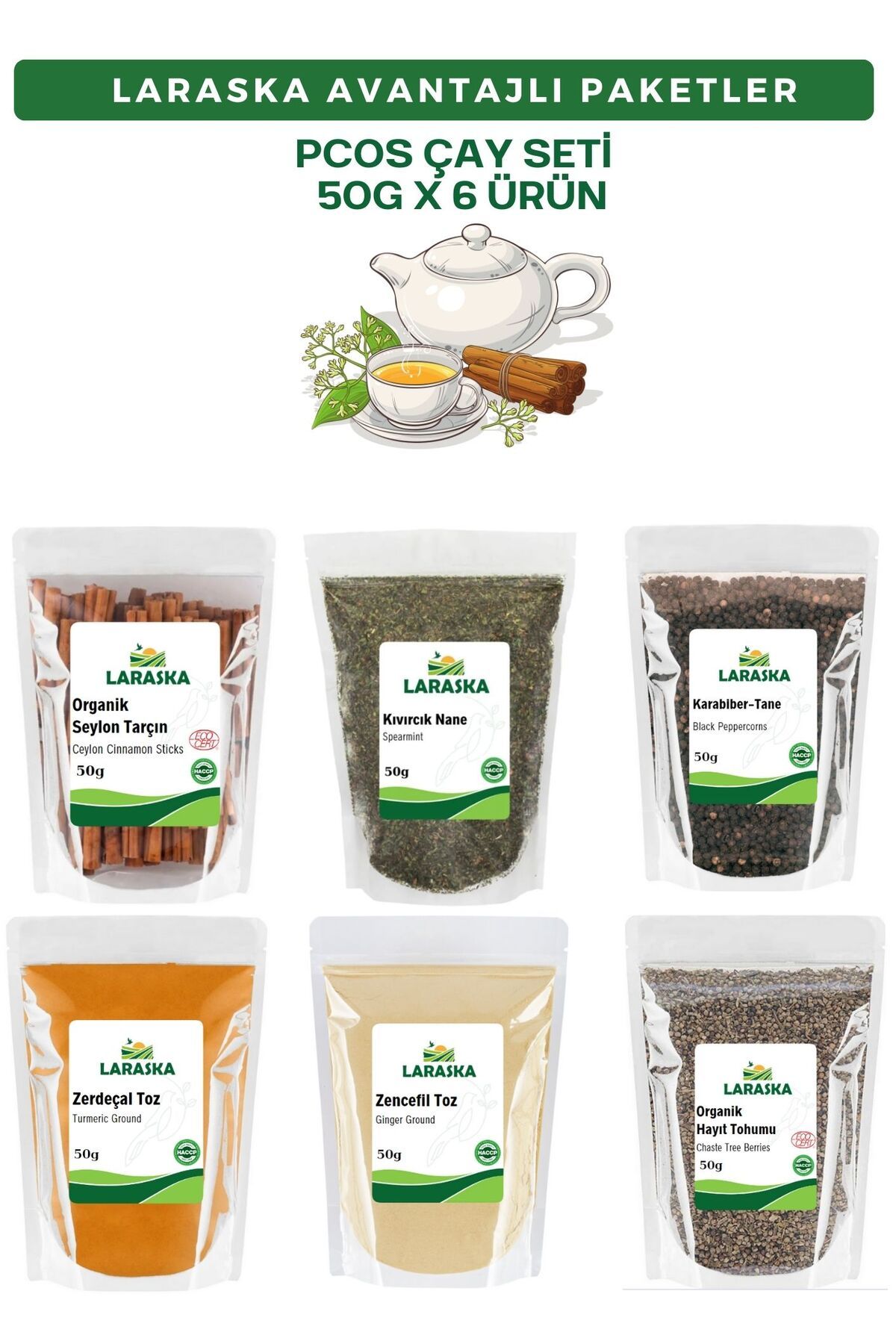 Laraska Kıvırcık Nane - Pkos (PCOS) Çay Seti - Laraska Pcos Tea Set -