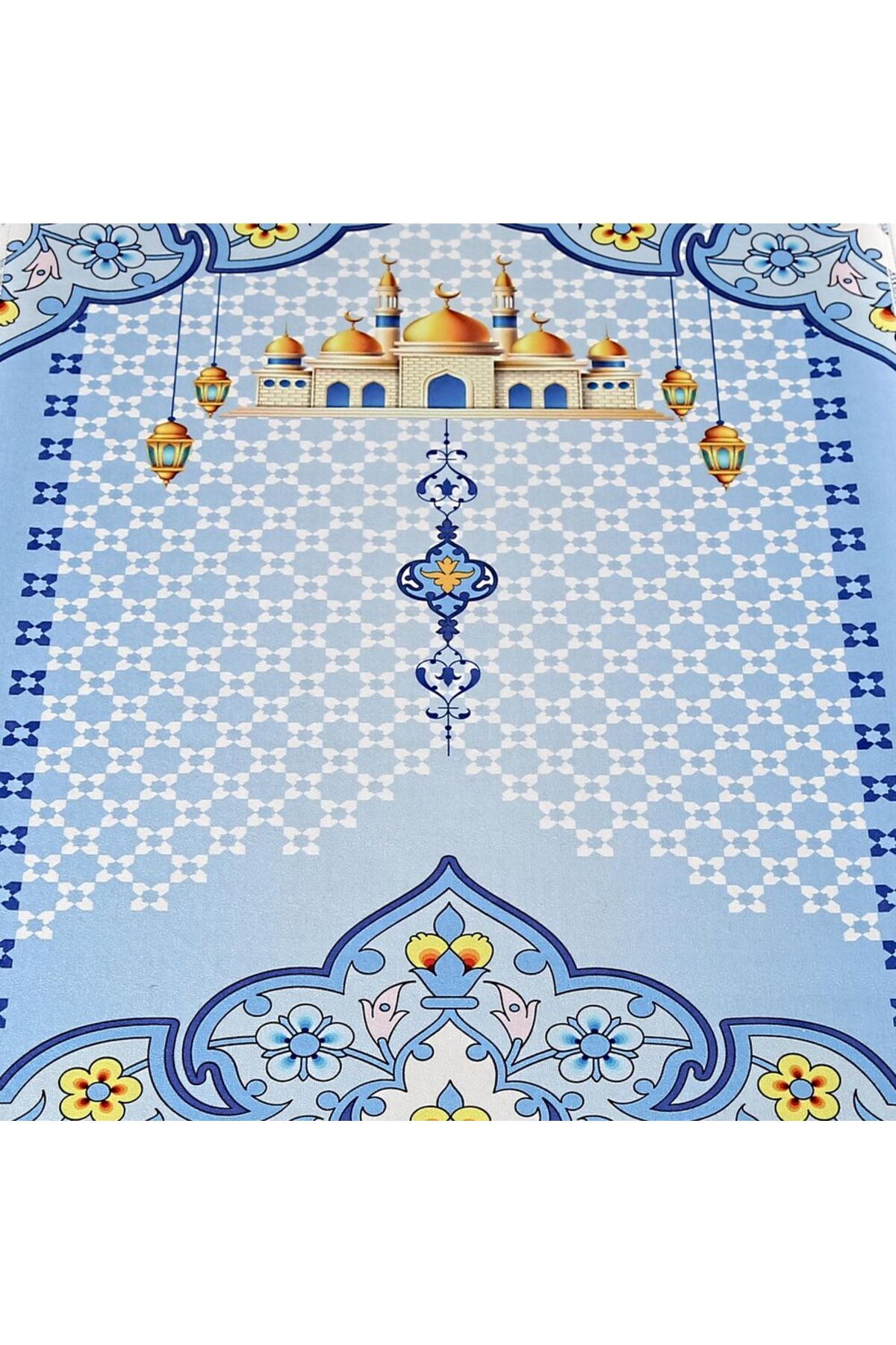 İkranur-Children's Prayer Rug Nebevi - Blue 82×45 Cm 110 gr - With Rosary Gift 4